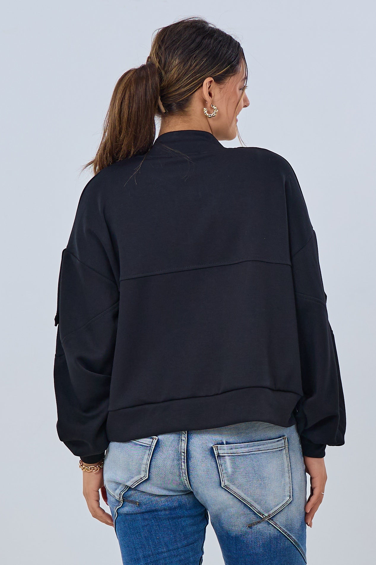 Weicher Blouson mit Reißverschluss, schwarz-beige