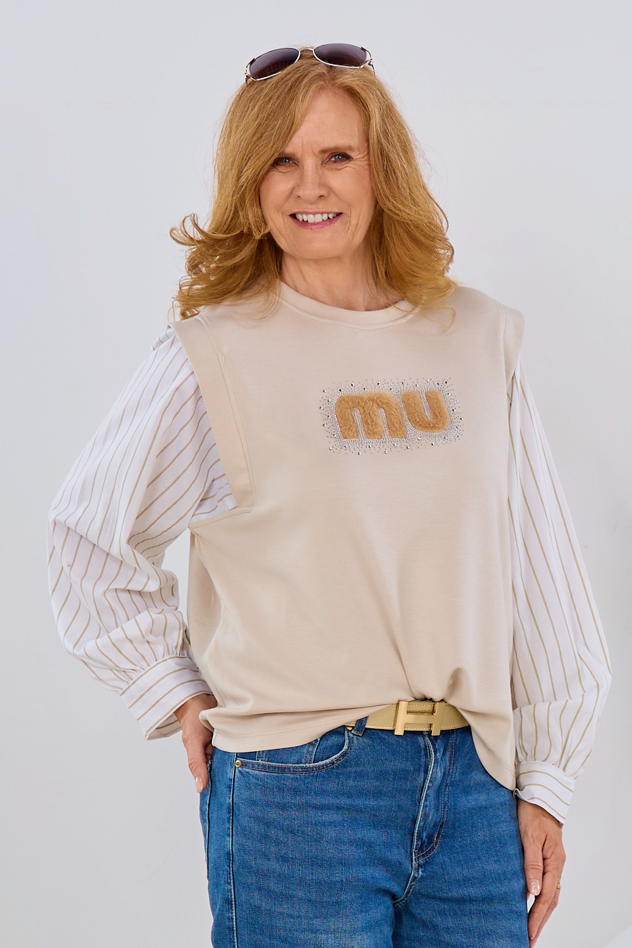 Shirt mit Blusenärmeln, beige-ecru