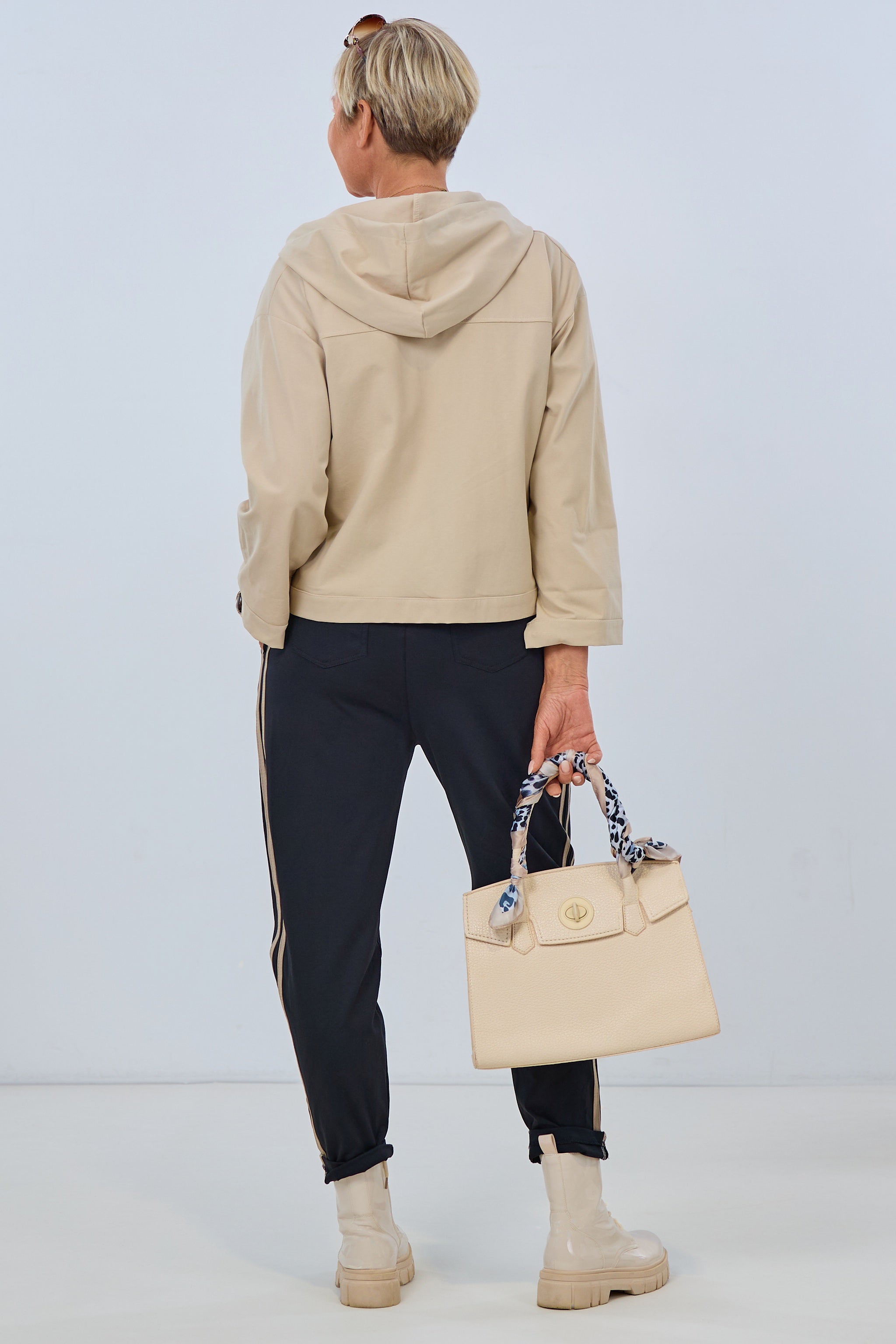 Cozy jacket with rhinestone motif, beige