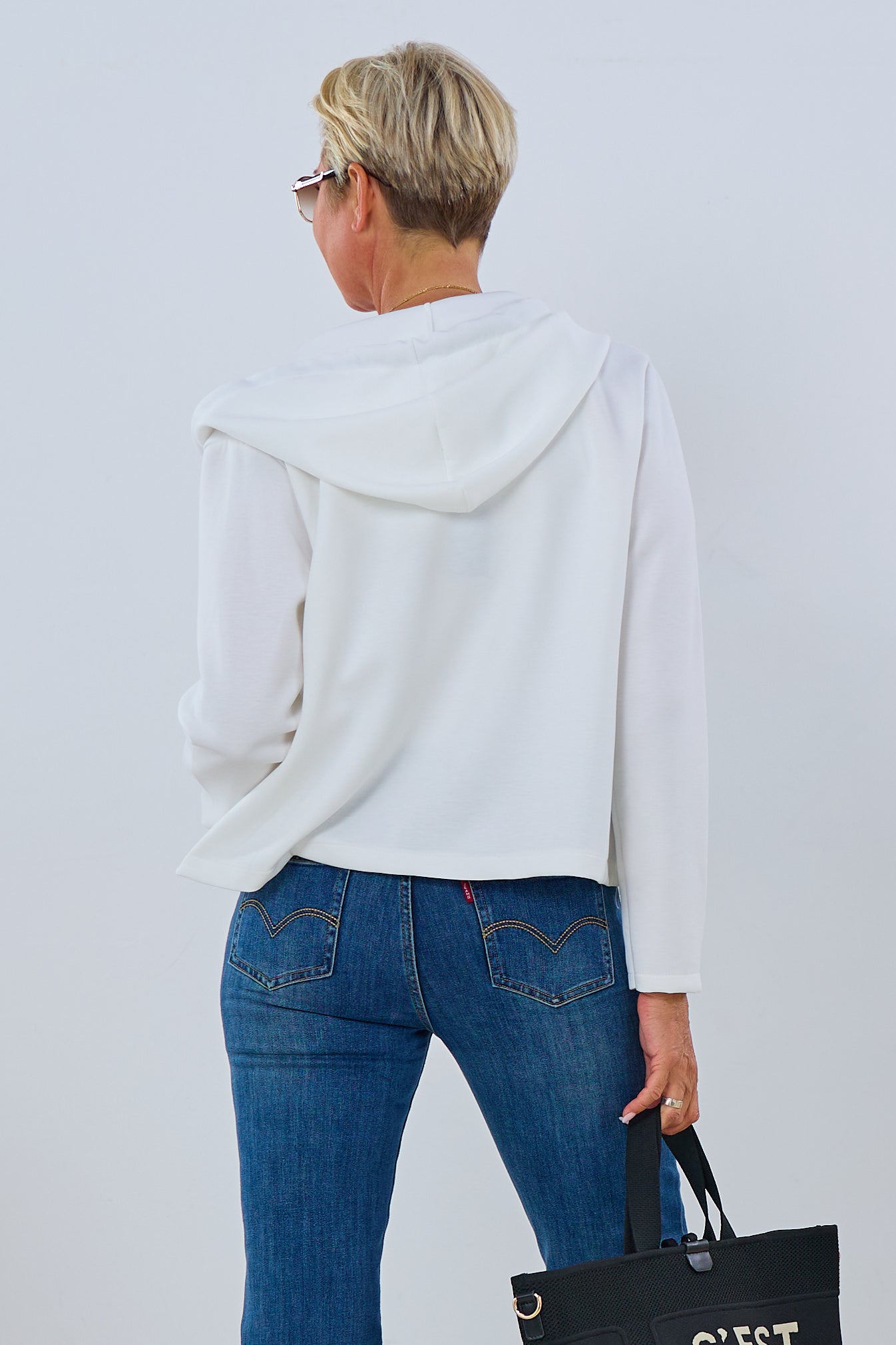 Weiche Hoodie-Jacke mit doppeltem Kordelzug, ecru