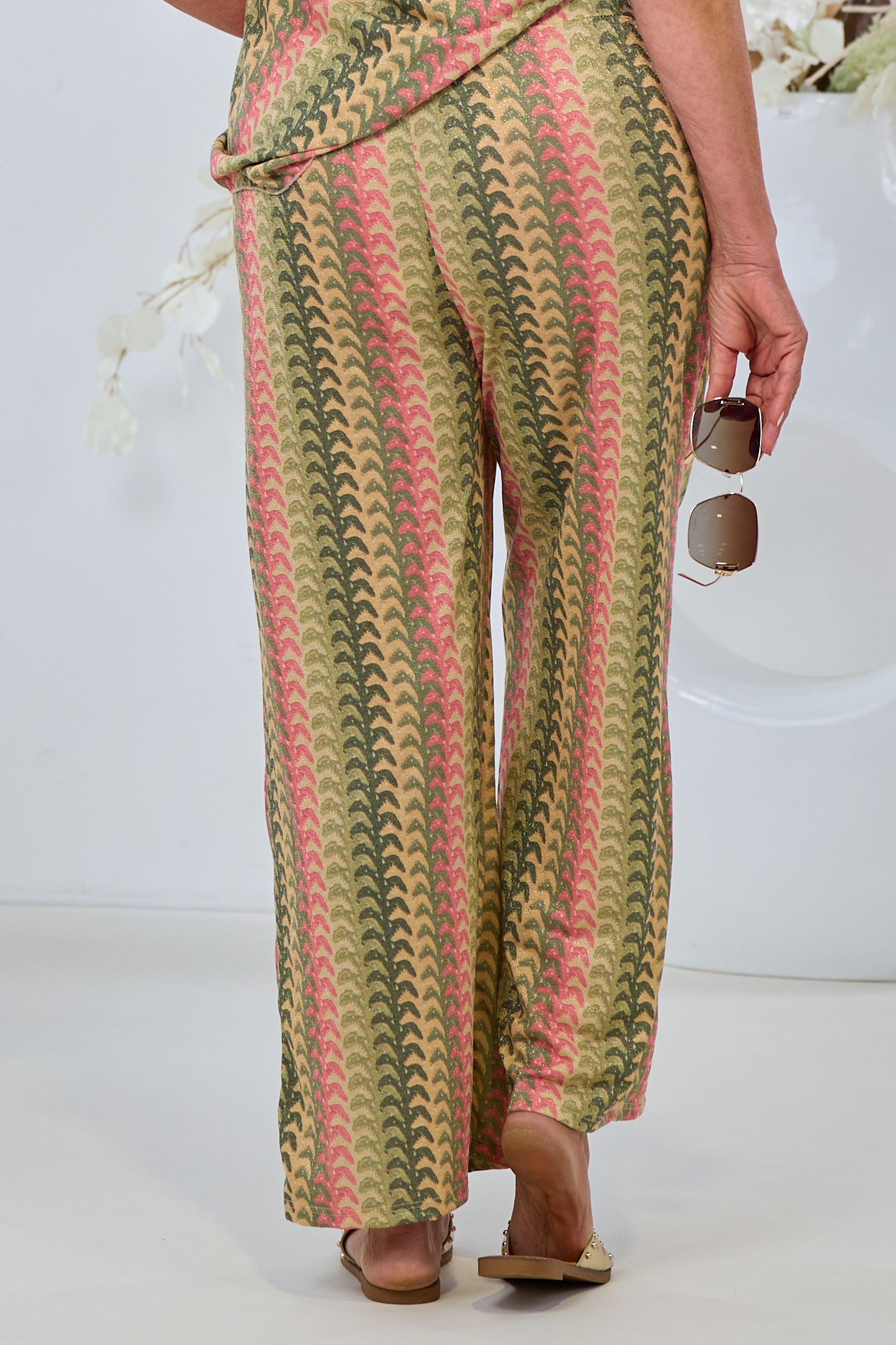 Hose mit Retromuster, khaki-rosa-gold