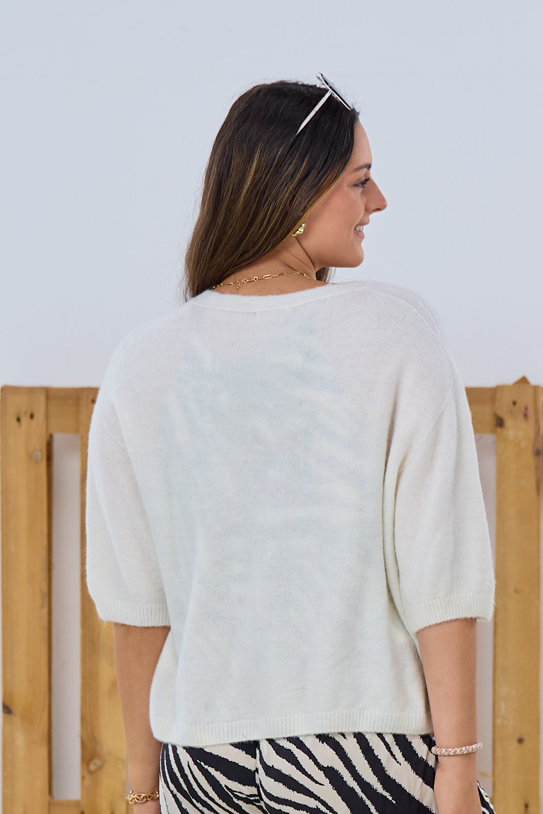 Cardigan mit kurzen Ärmeln, ecru