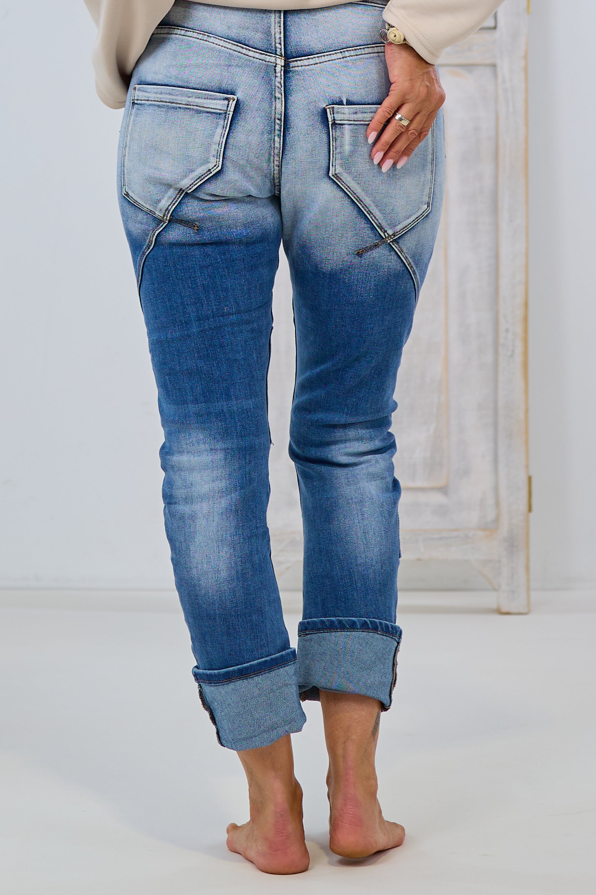 Jeans mit Jeans-Patches, denim (Farbverlauf)