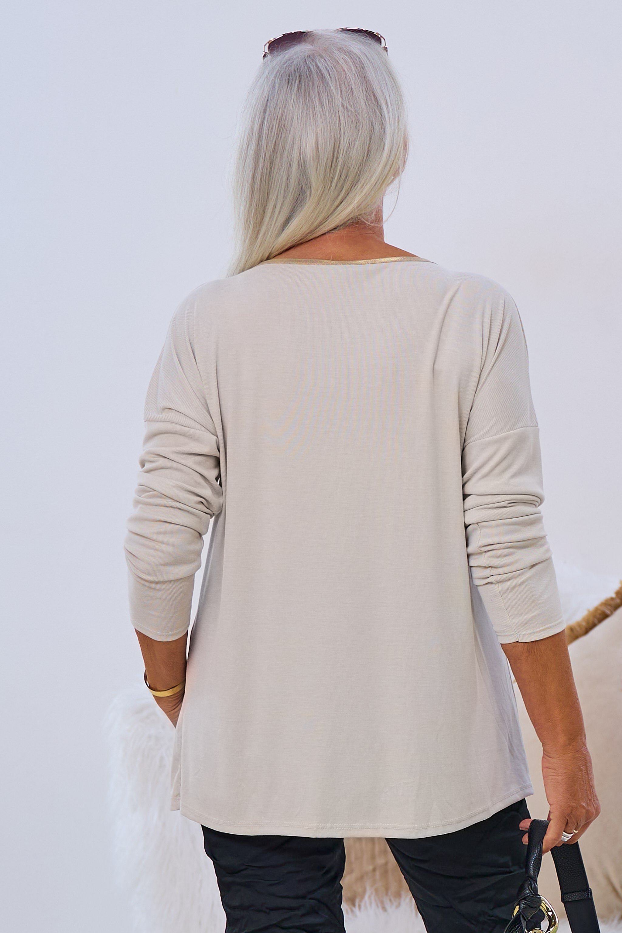 Langarm Shirt mit Glitzermotiv, beige-gold