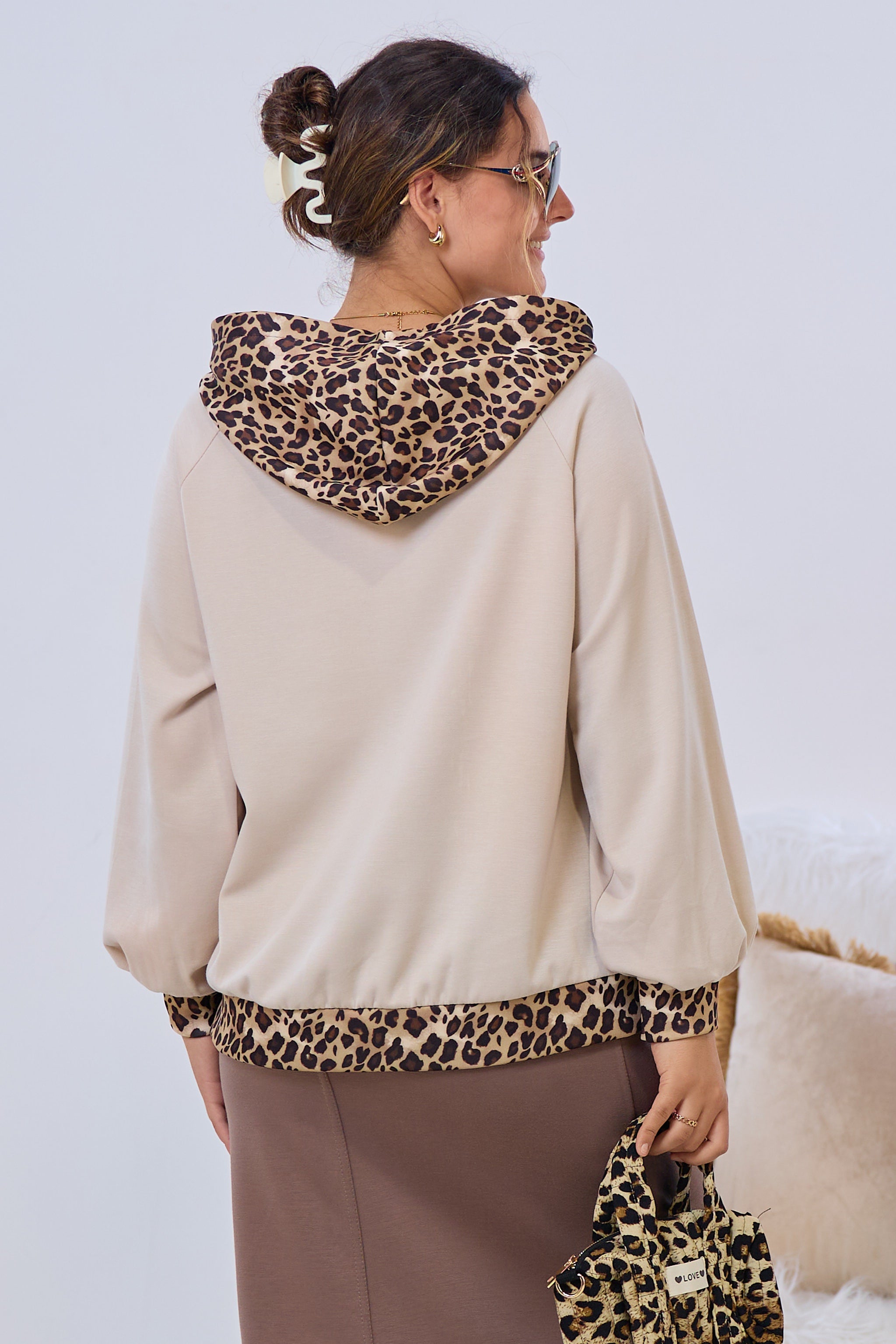 Weicher Hoodie mit Bärchen, beige-leo