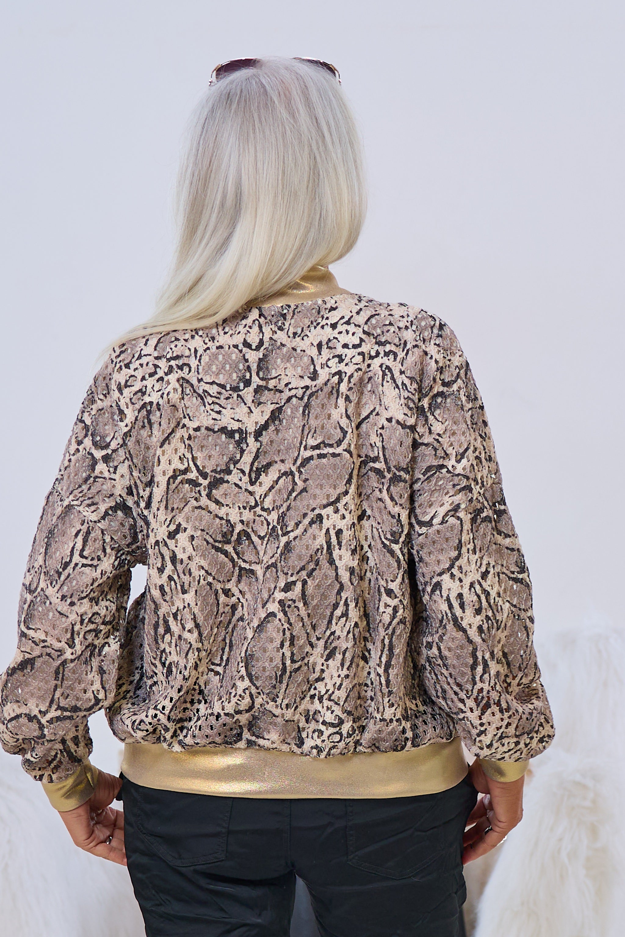 Blouson im Schlangenlook, taupe-gold