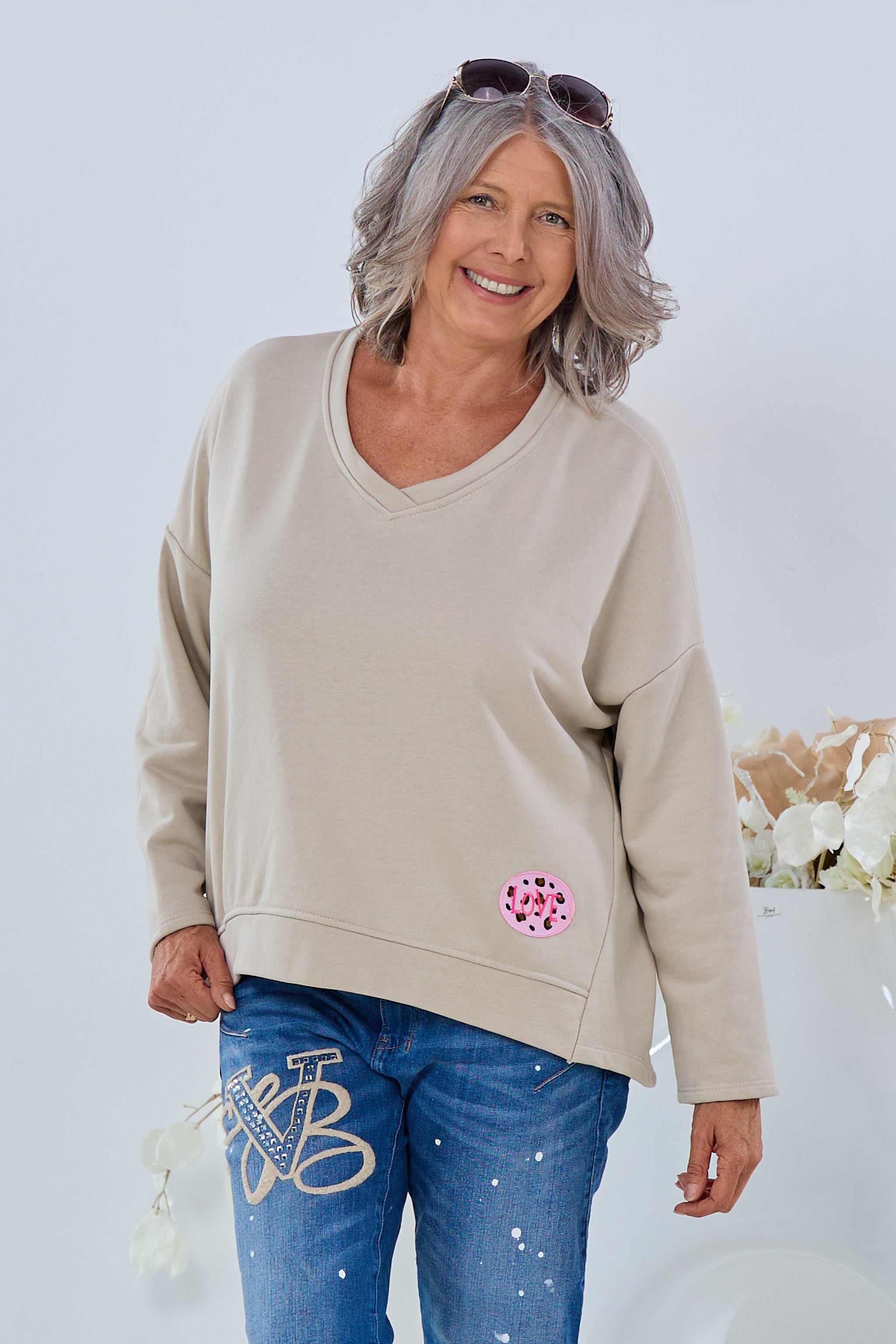 Sweaty mit Patch - LOVE, beige-rosa