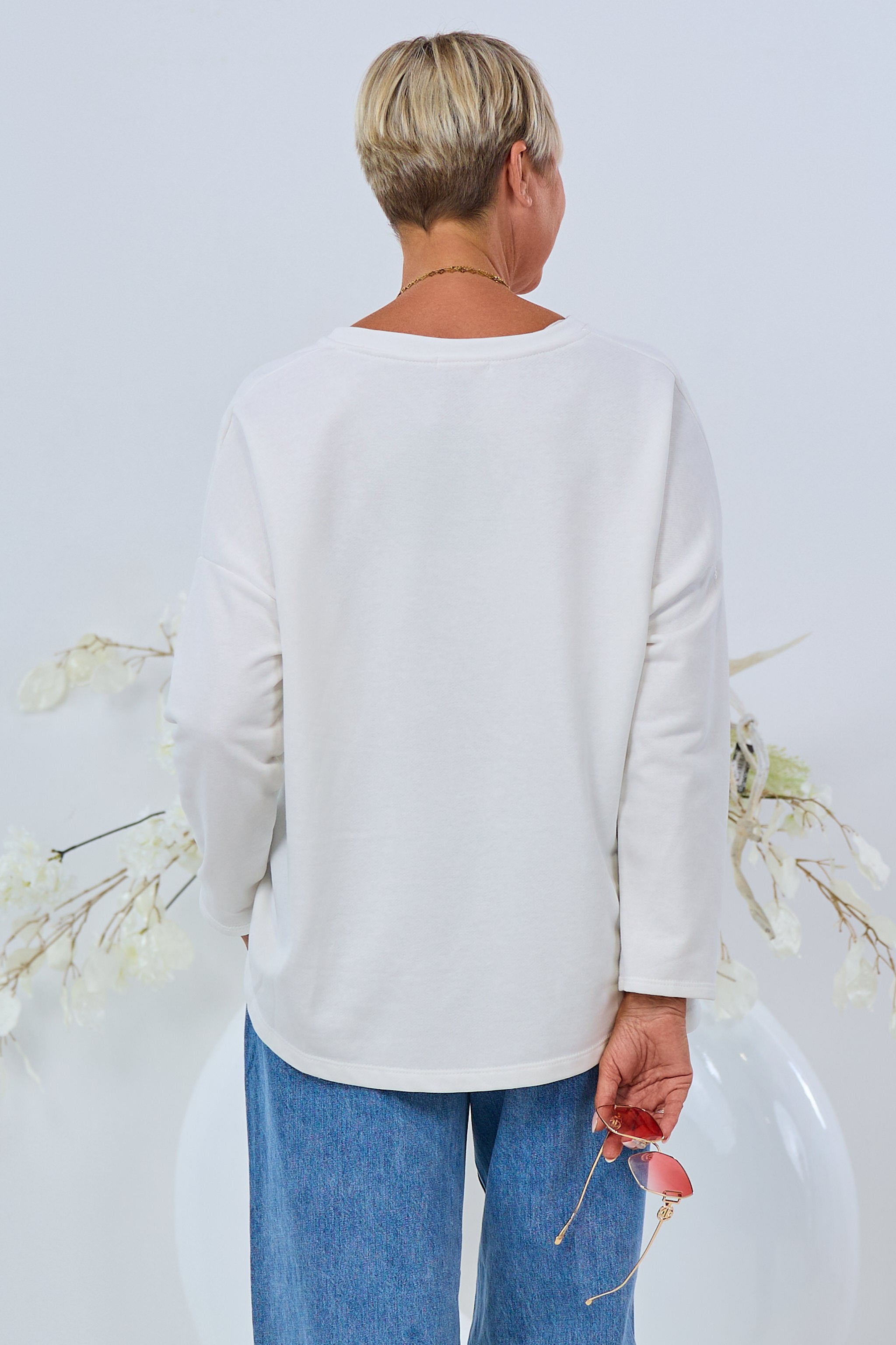 Sweaty mit Patch - LOVE, ecru-rosa