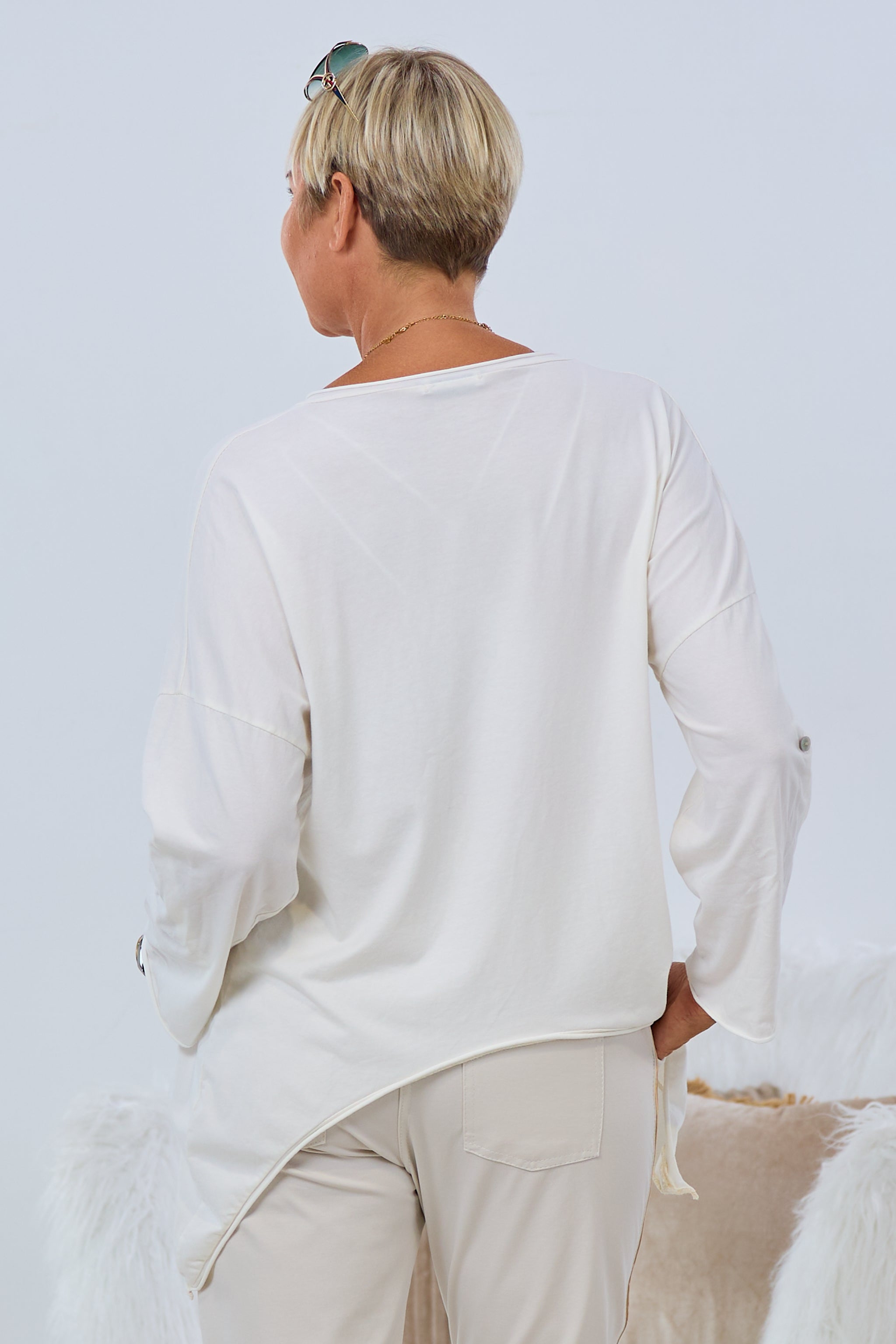 Langarm Shirt mit süßem Motiv, ecru