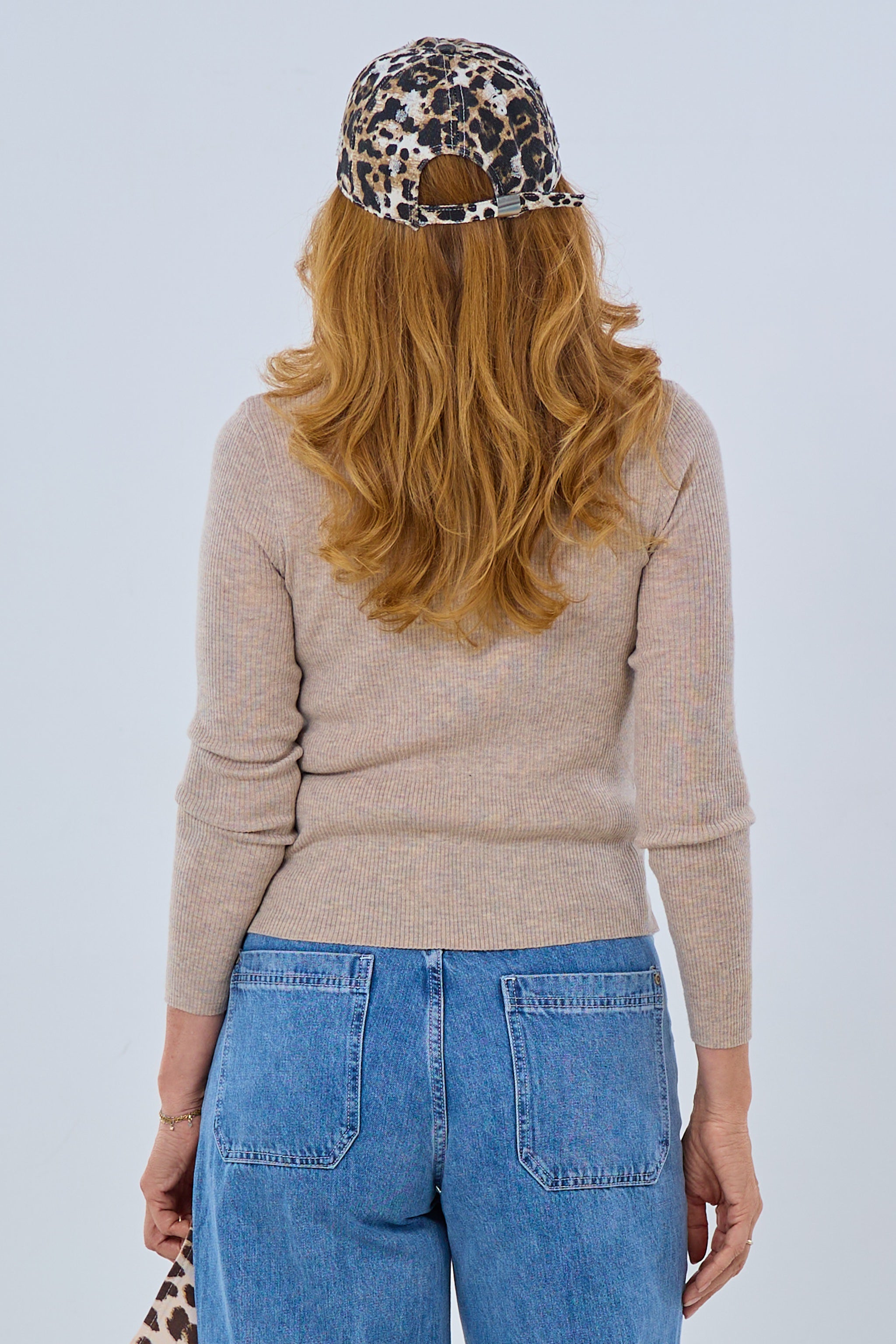 Ripp-Pulli mit doppellagigem Vorderteil, beige meliert-ecru
