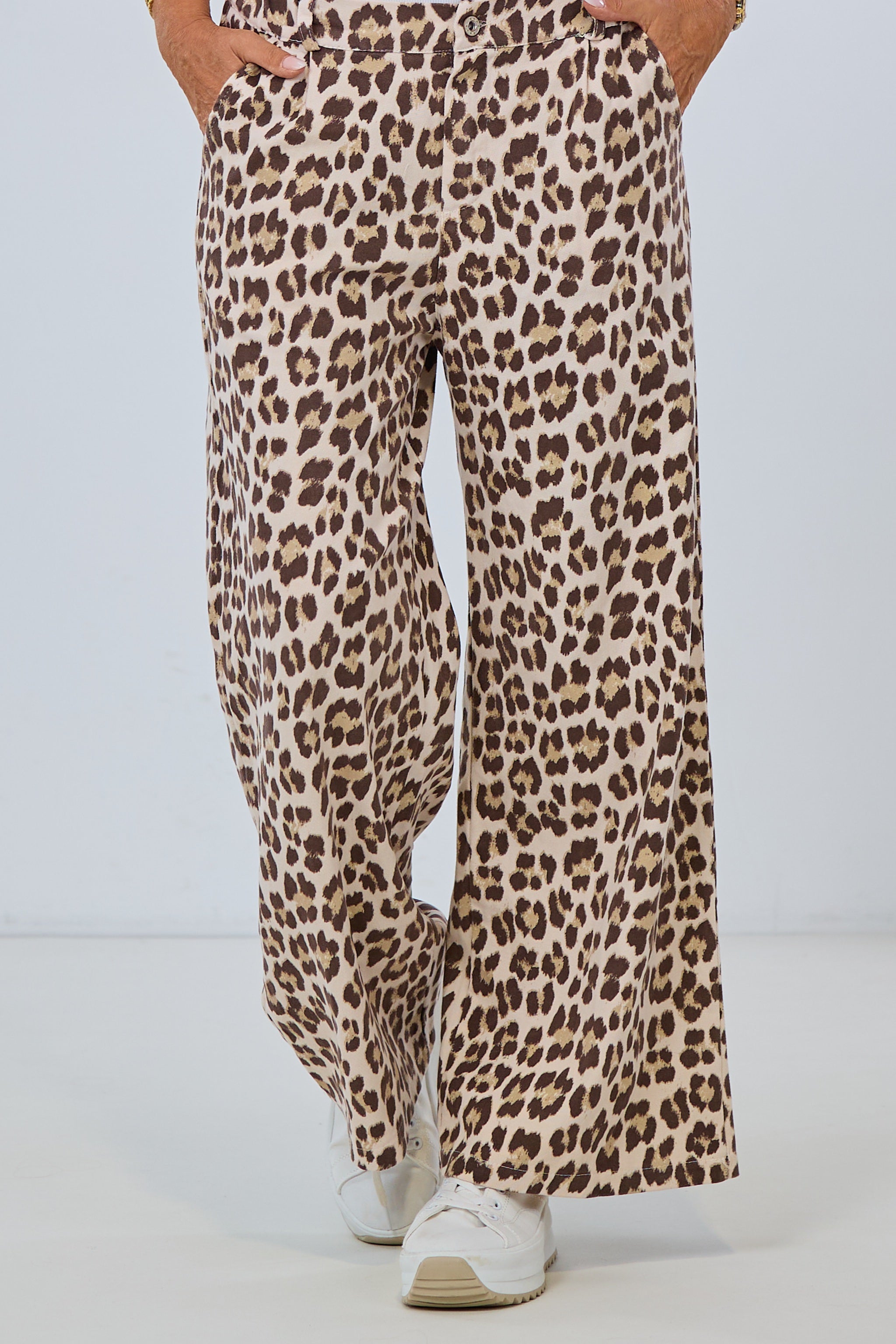 High Waist Jeans im Leo Look, beige-braun-leo