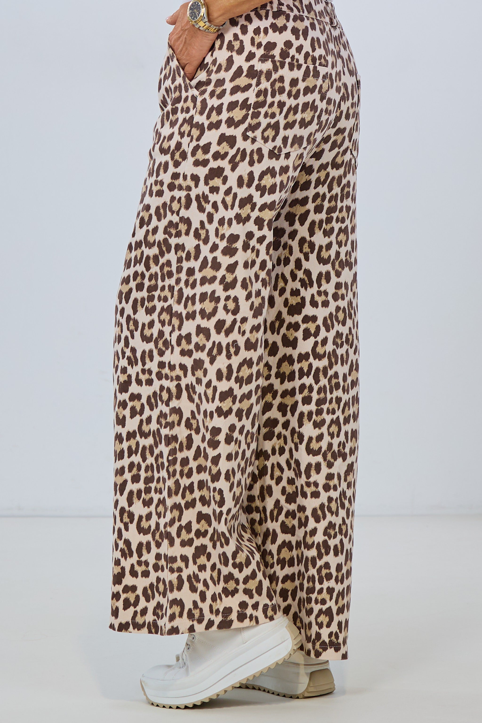 High Waist Jeans im Leo Look, beige-braun-leo