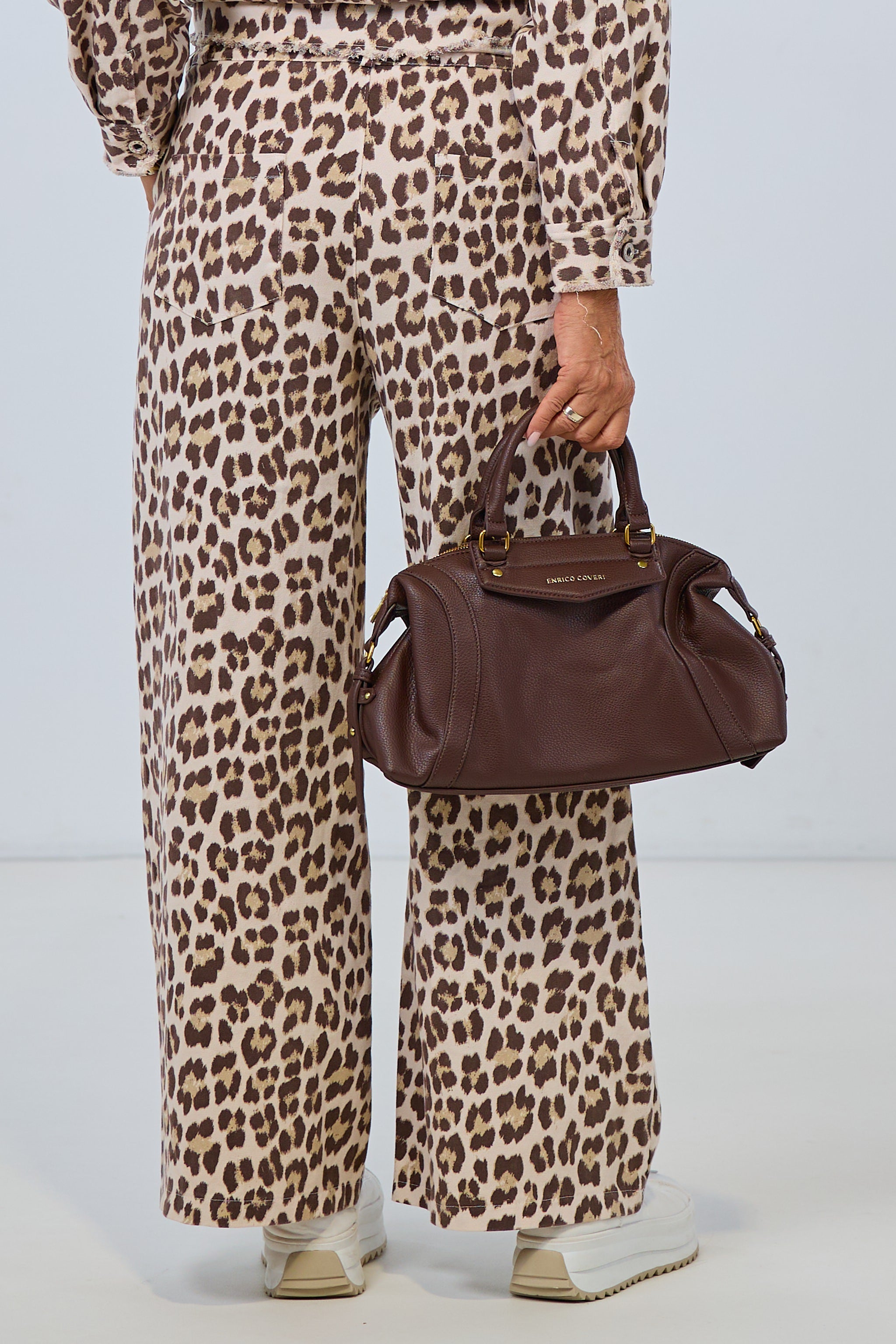 High Waist Jeans im Leo Look, beige-braun-leo