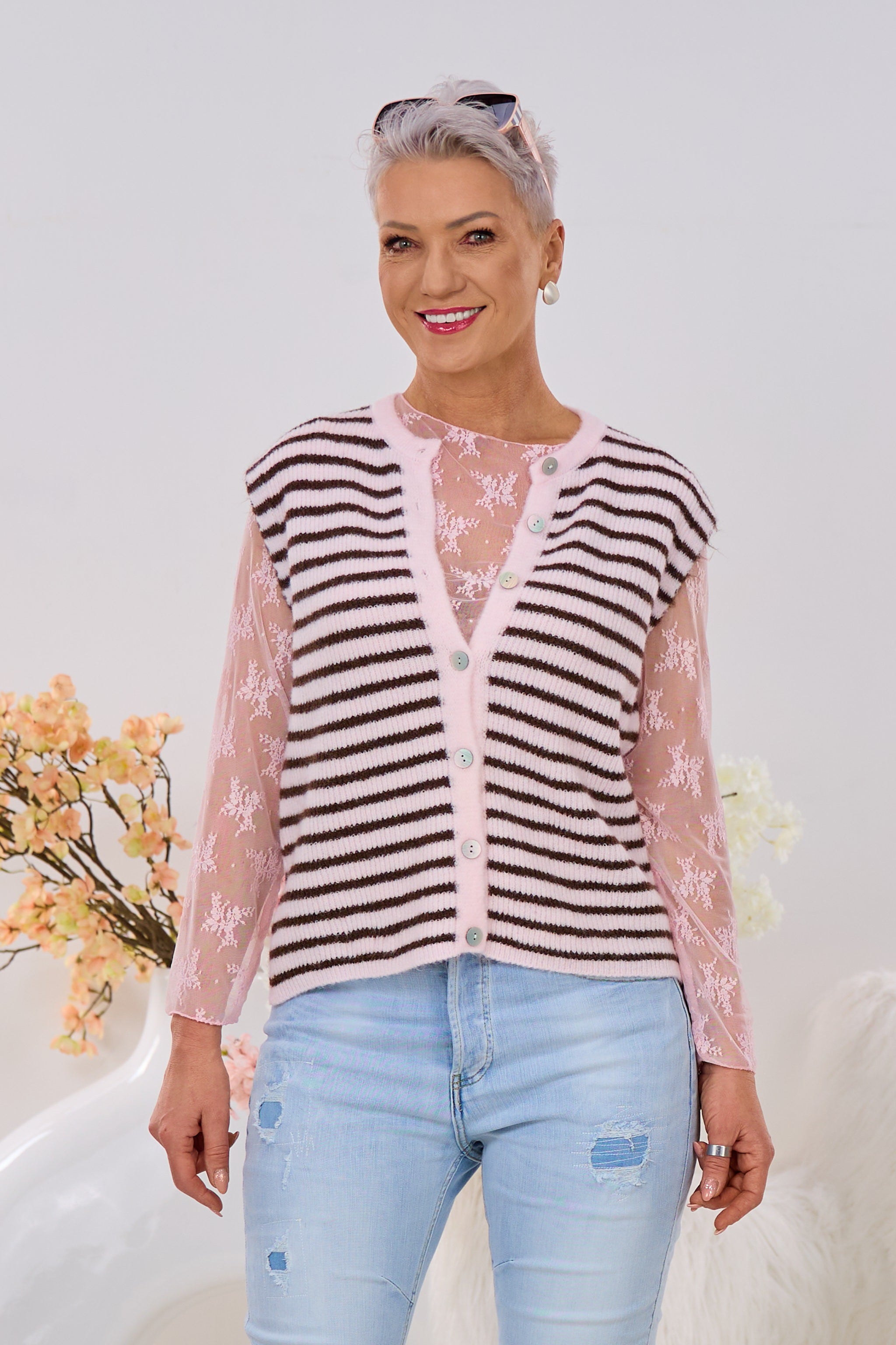 Geringelte Weste, rosa-dunkelbraun