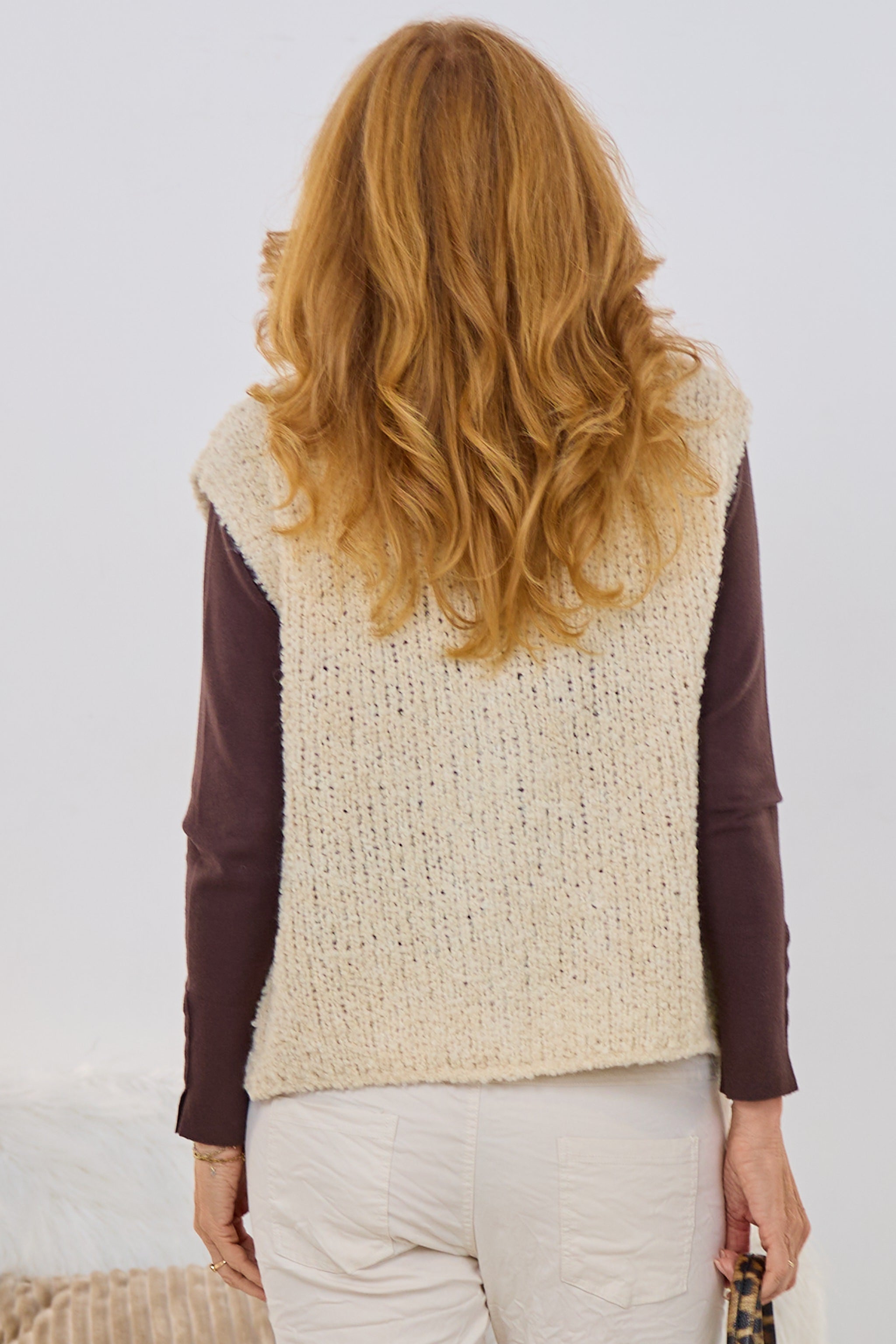 Bouclé Weste mit Herz, beige