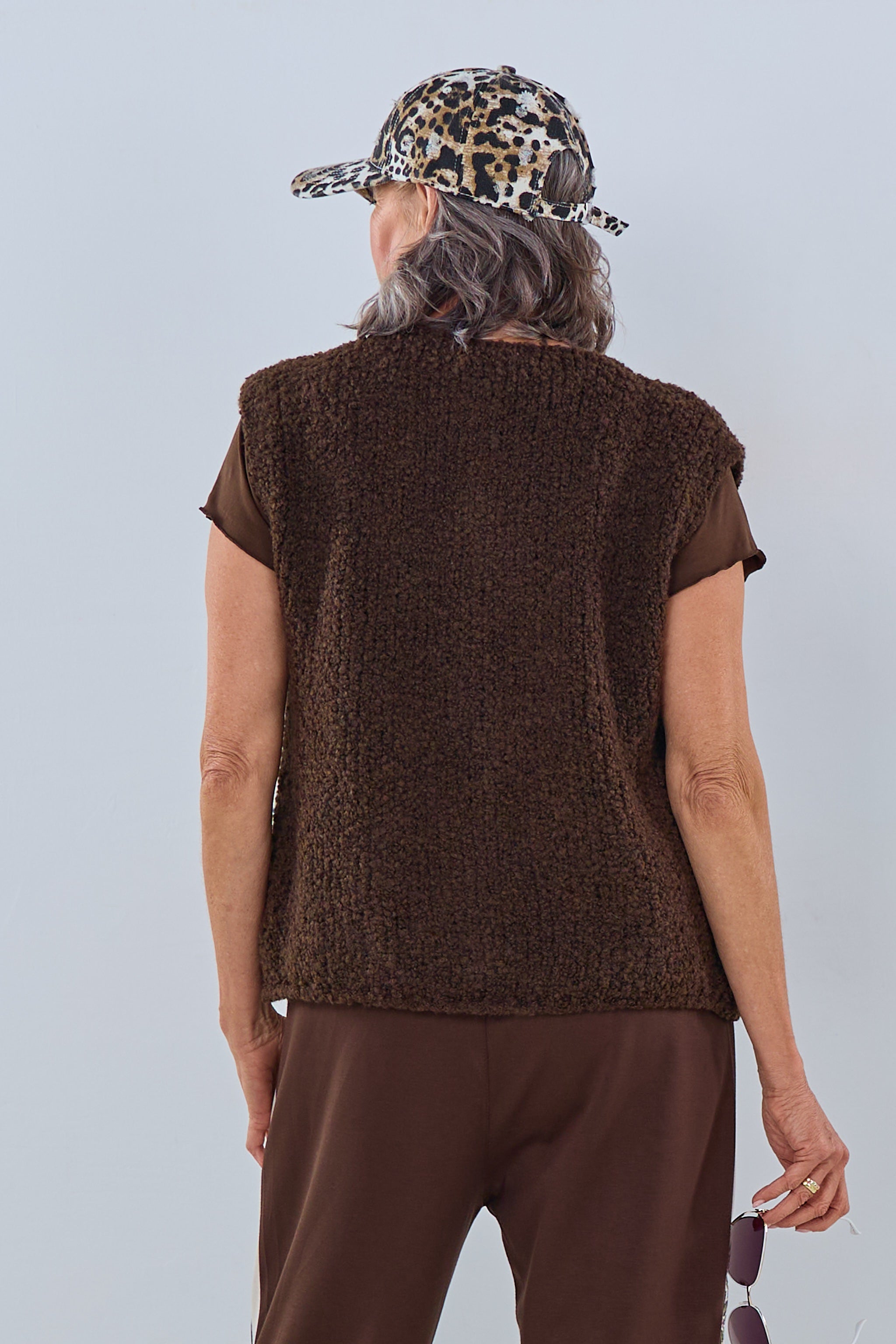 Bouclé Weste mit Herz, dunkelbraun