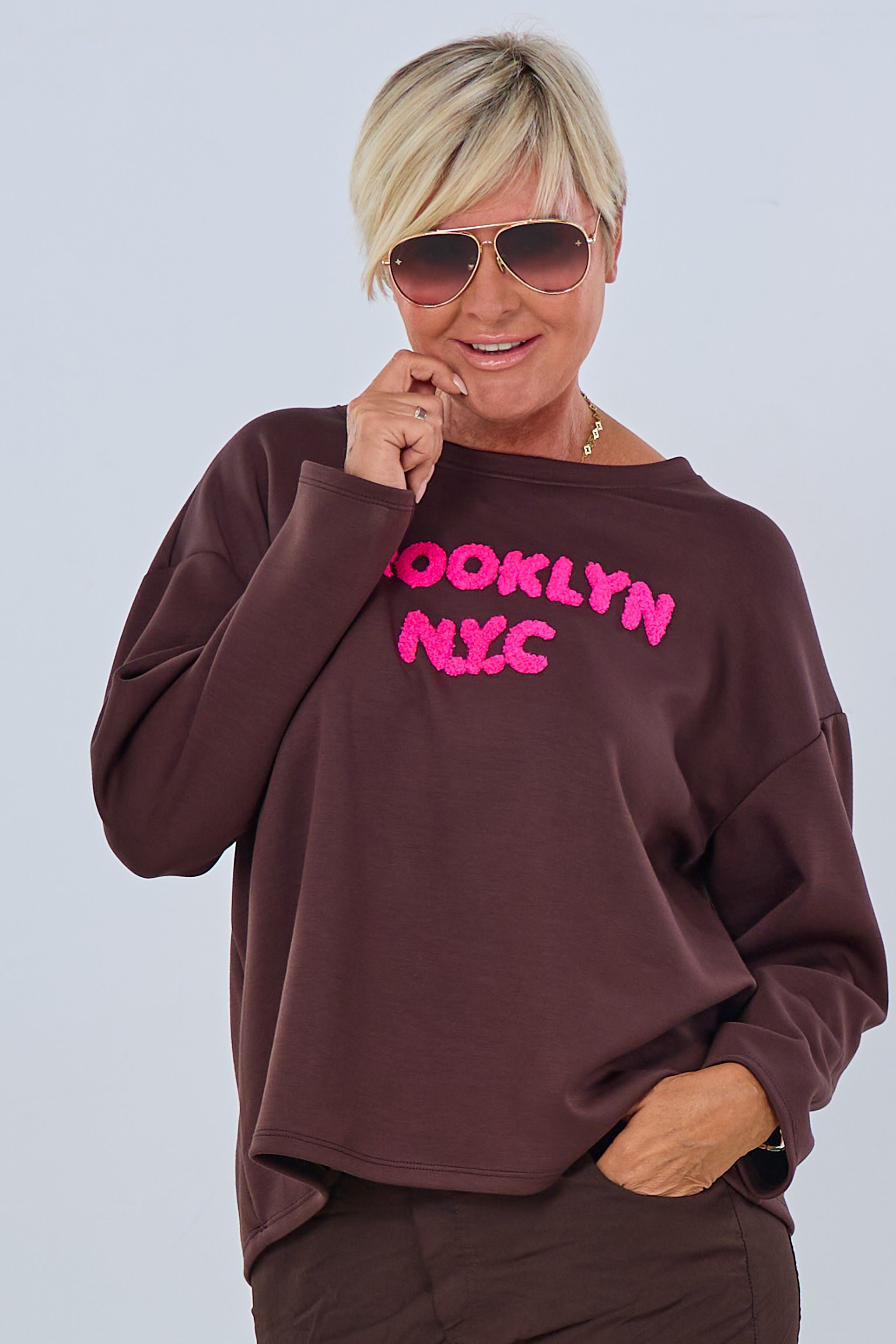 Cozy Shirt BROOKLYN, dunkelbraun-pink