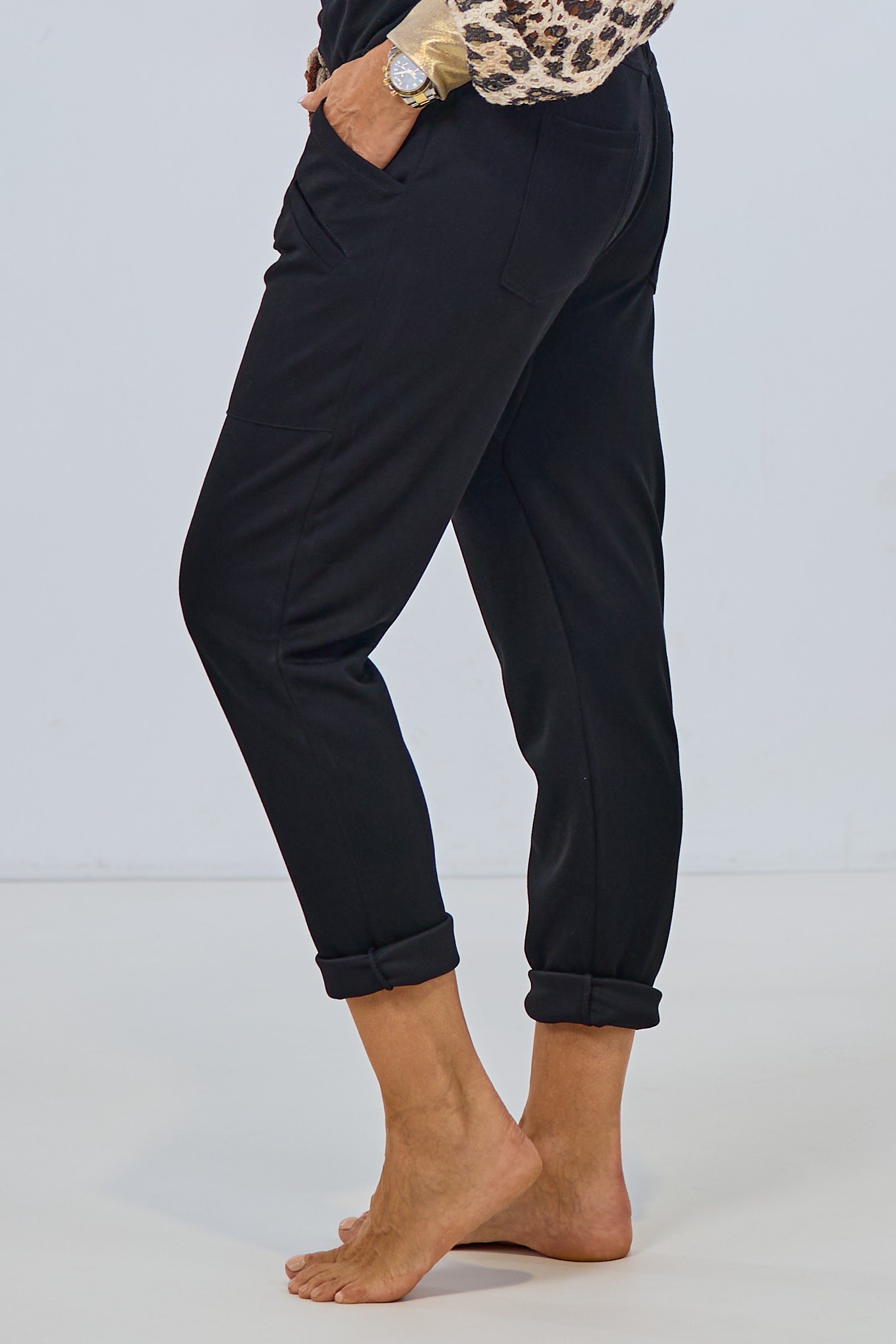 Cozy Hose mit Kordelzug, schwarz