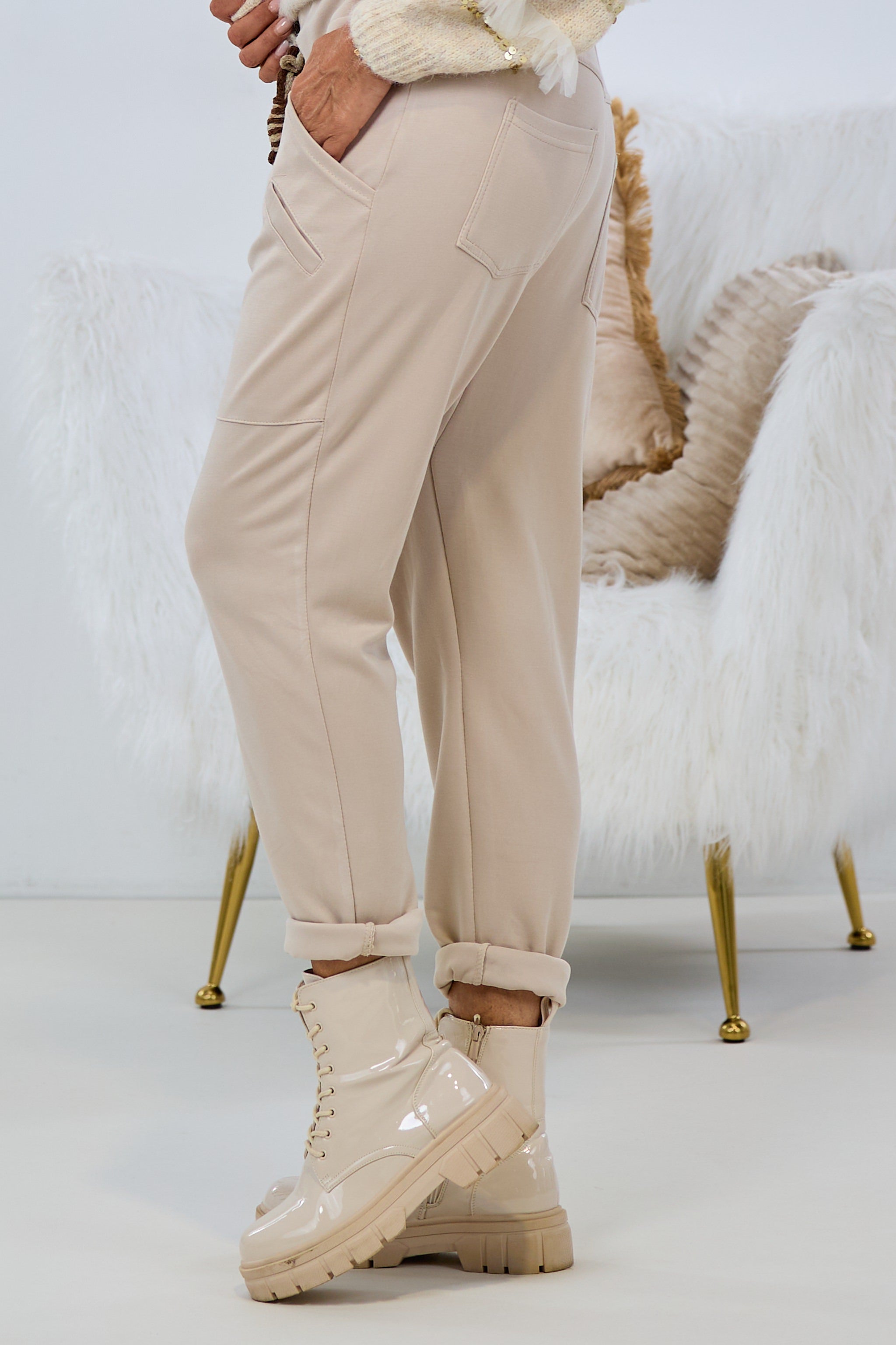 Cozy Hose mit Kordelzug, beige