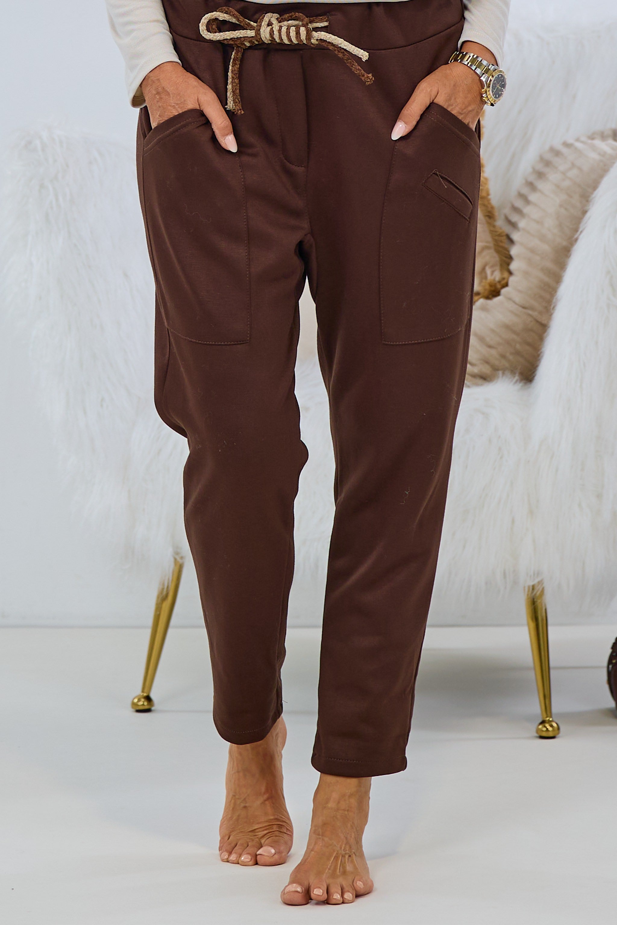 Cozy Hose mit Kordelzug, braun