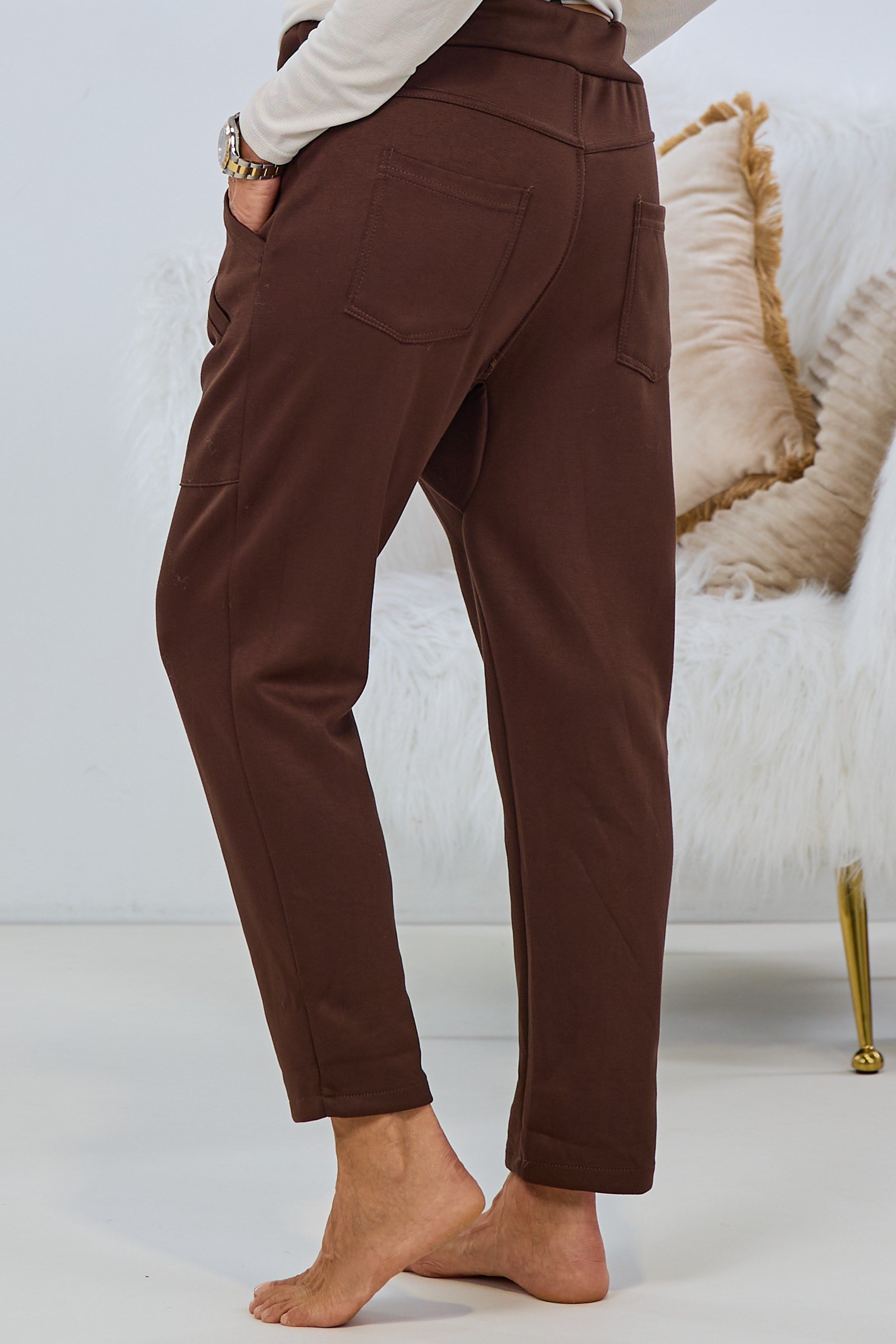Cozy Hose mit Kordelzug, braun