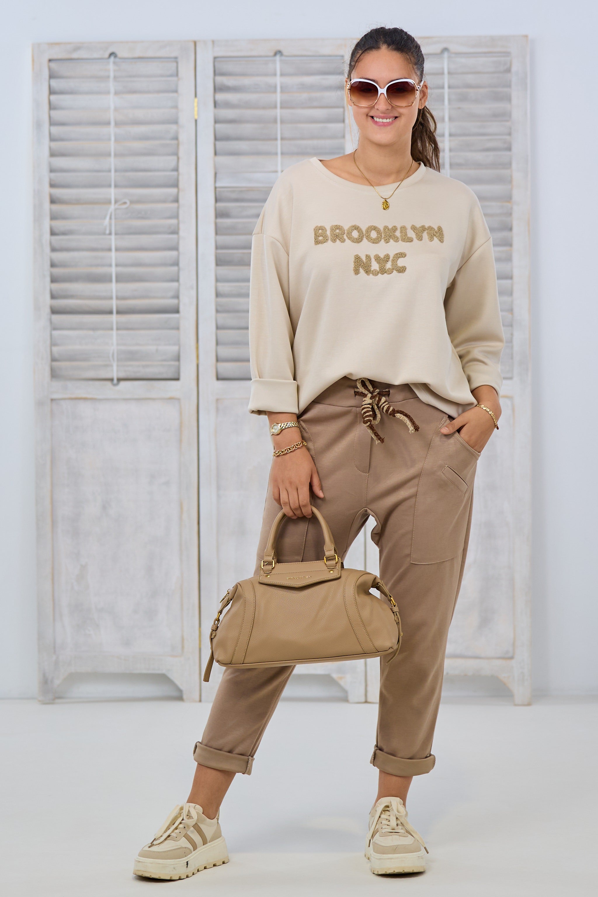 Cozy Hose mit Kordelzug, taupe