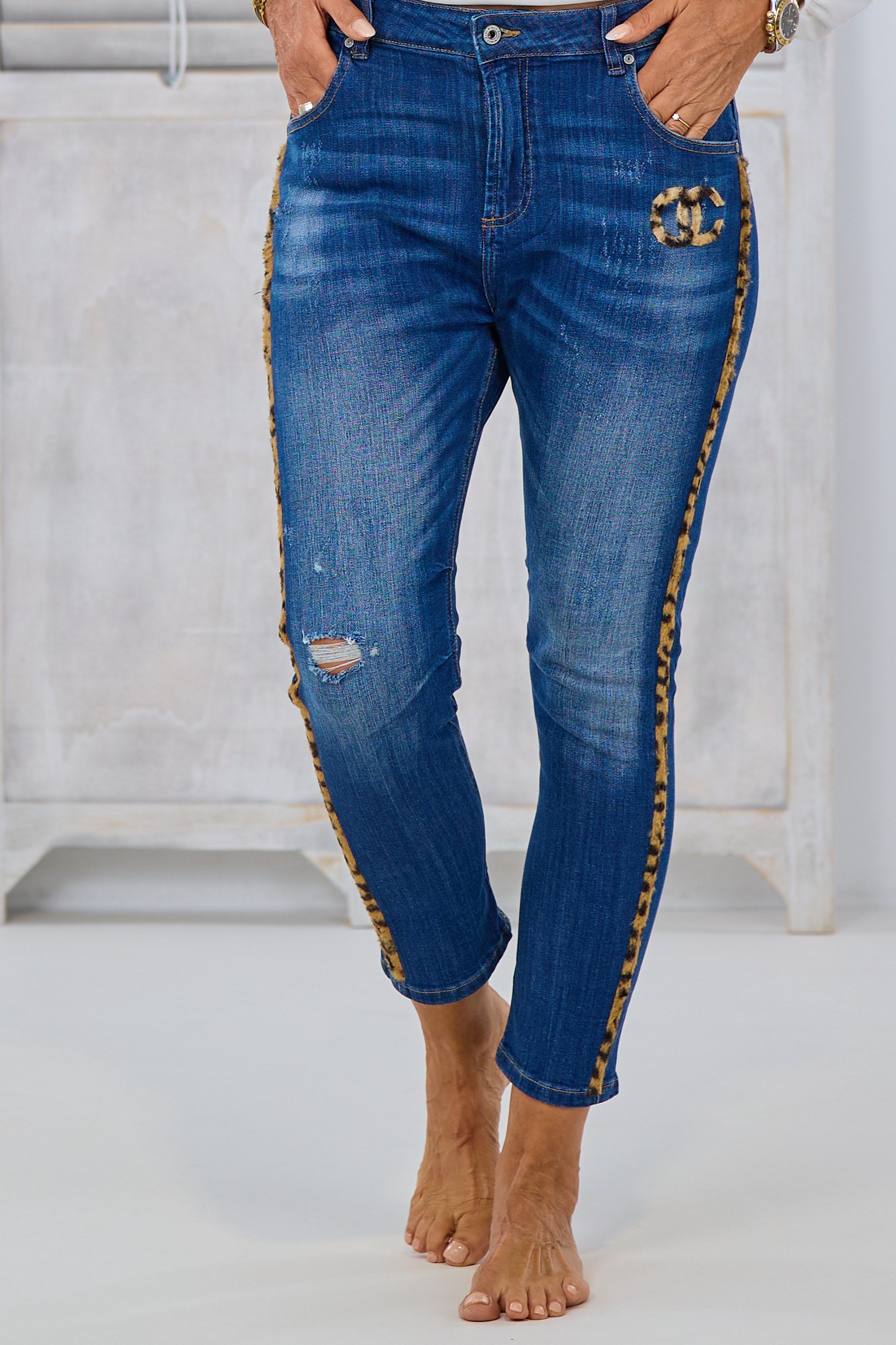 5-Pocket Jeans mit Leo Details, denim-leo