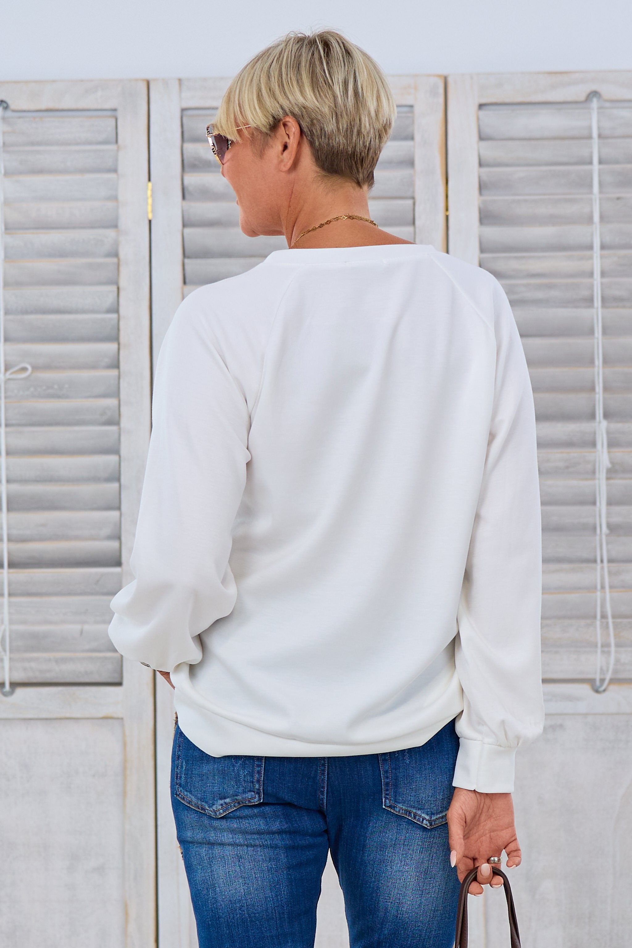 Cozy Shirt mit Glitzer Motiv und Strasssteinchen