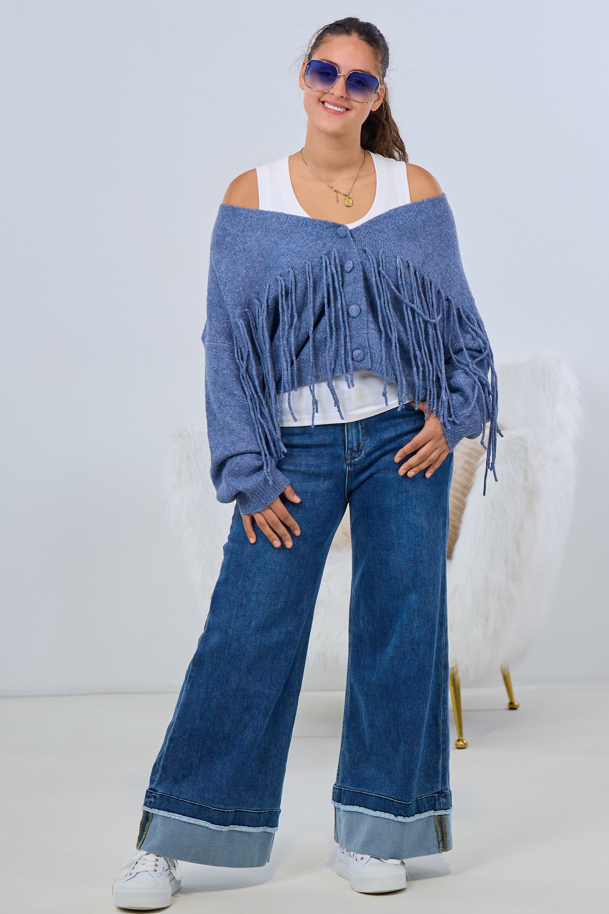 Cardigan mit Zierkordeln, blau
