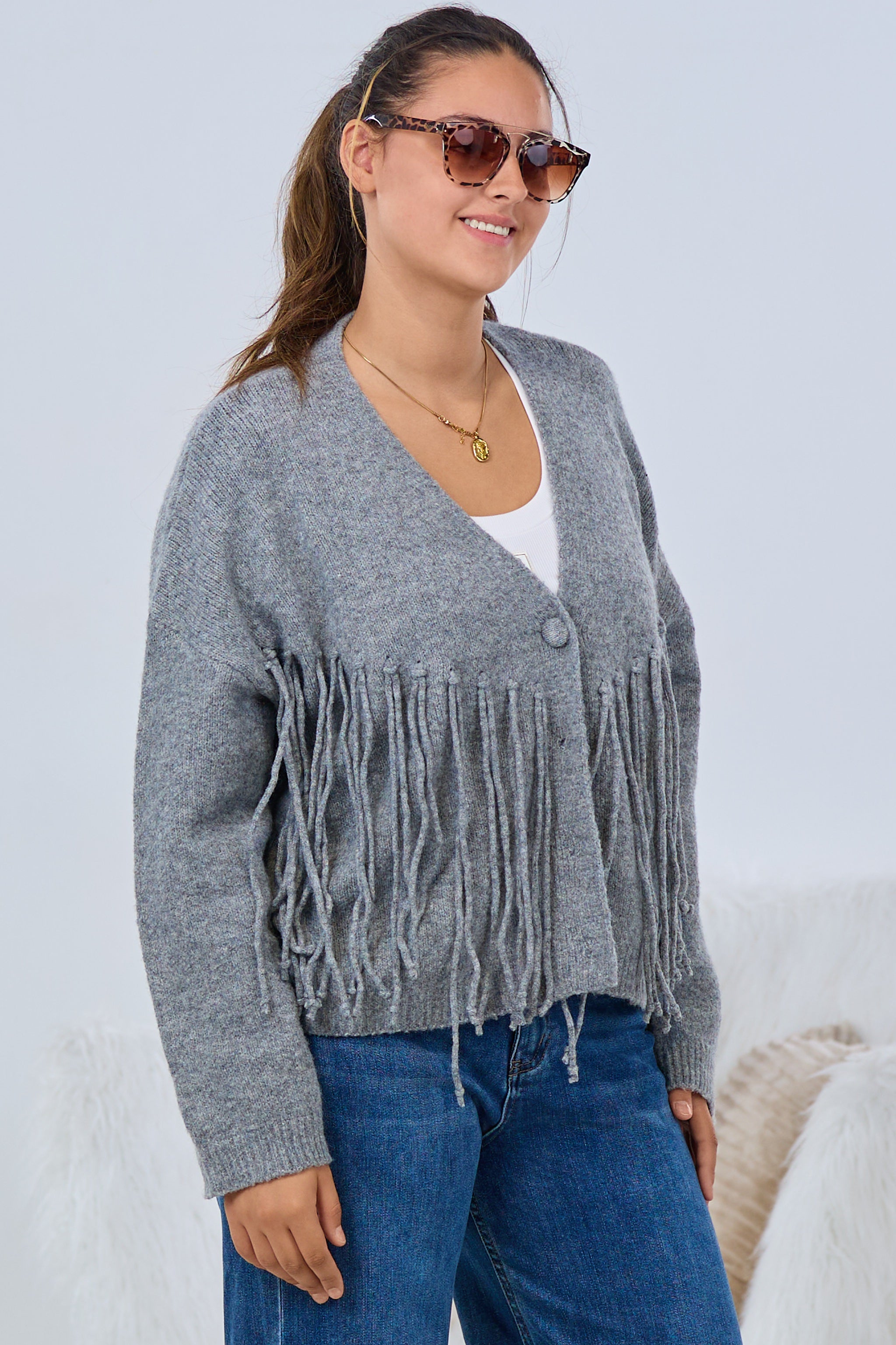 Cardigan mit Zierkordeln, grau