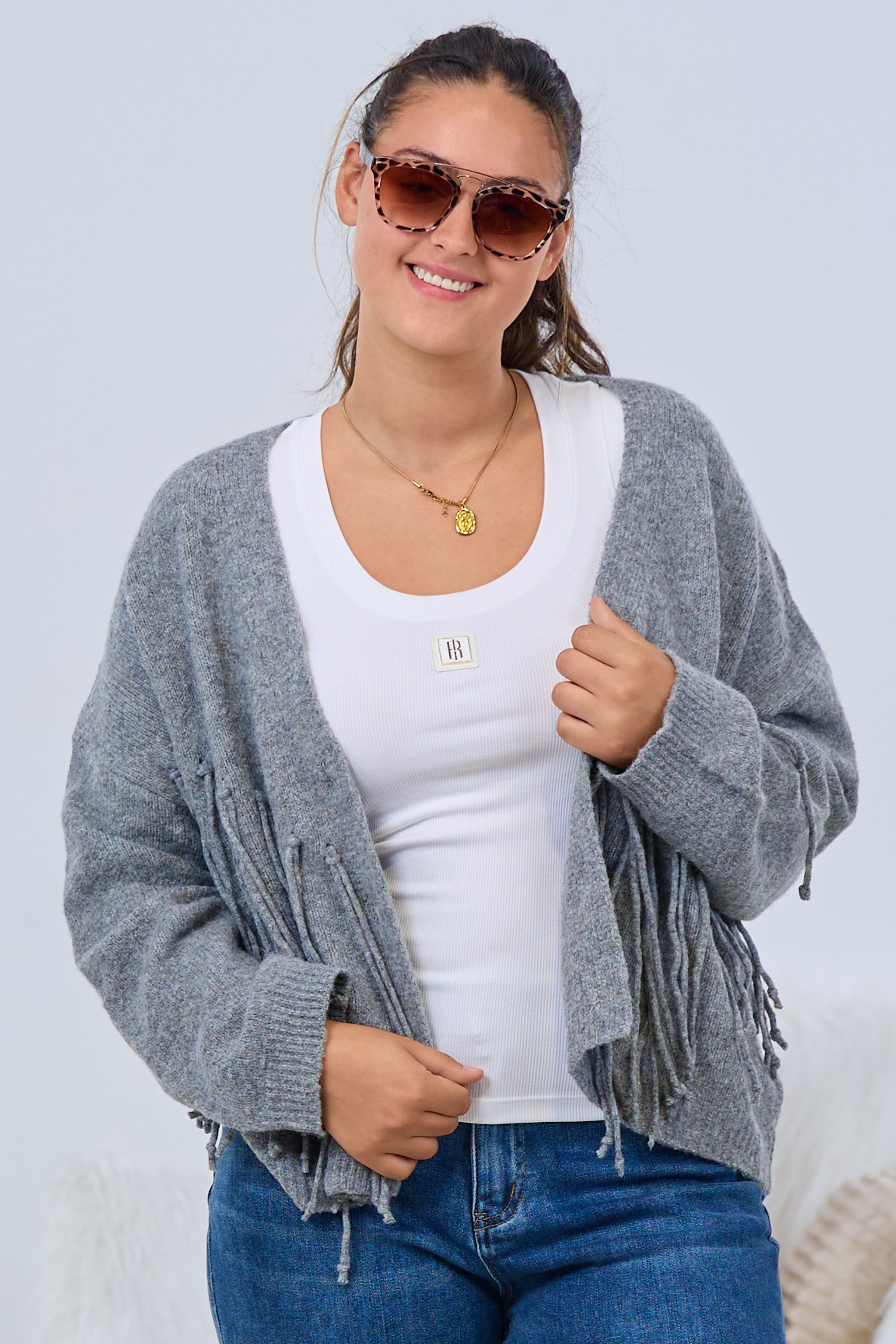 Cardigan mit Zierkordeln, grau