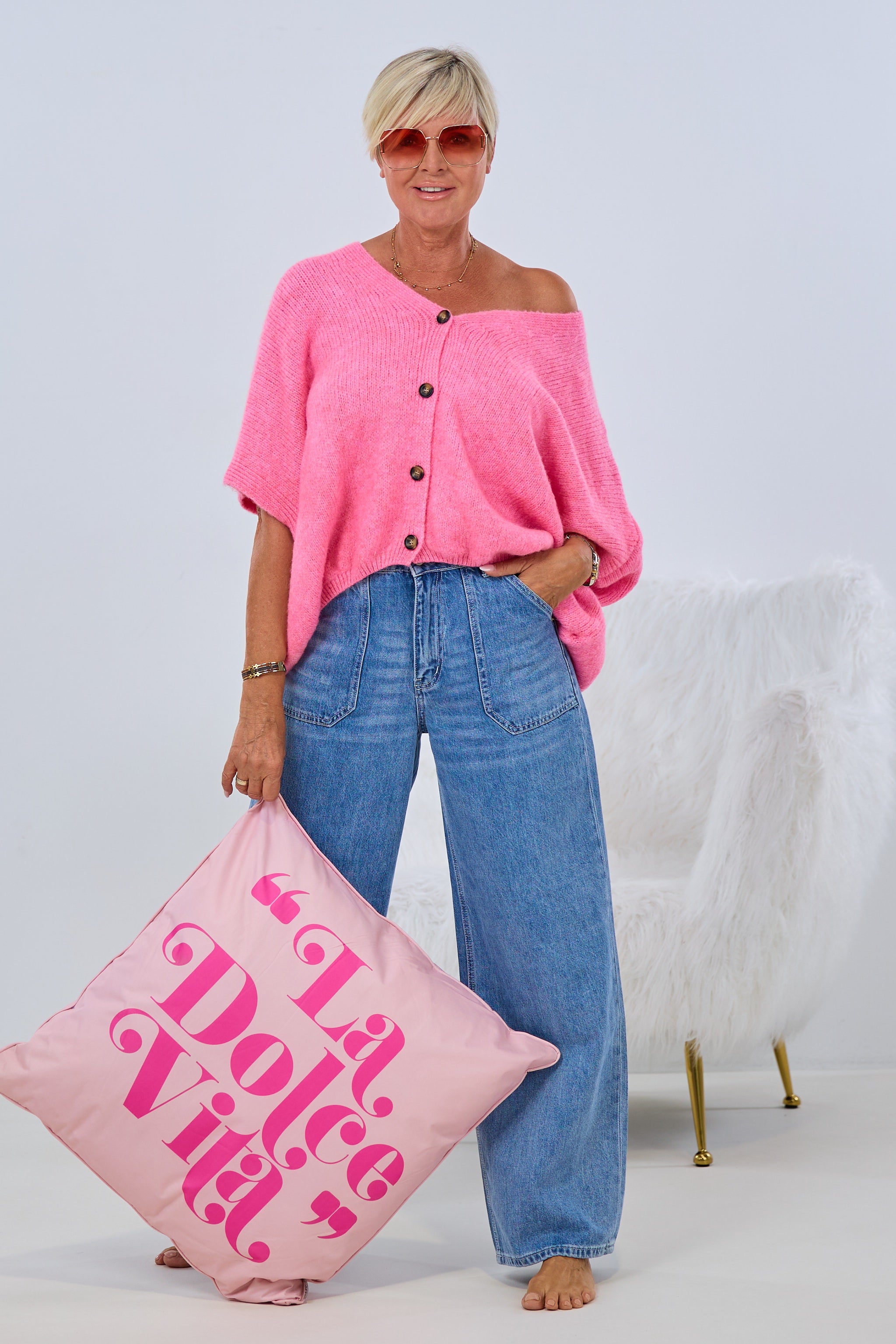 Oversized Cardigan, candy pink