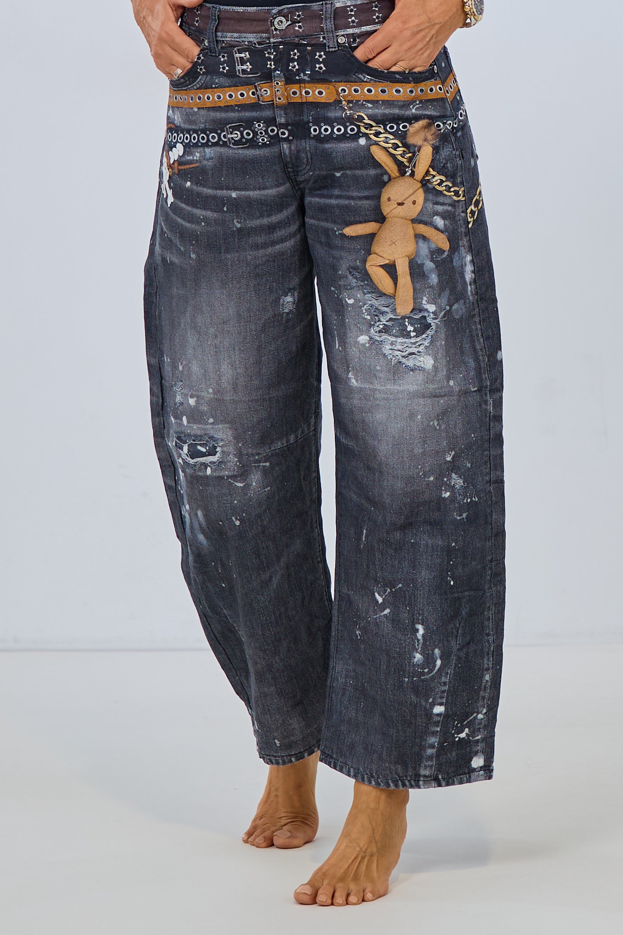 Mid Waist Balloon-Jeans HASI, schwarz