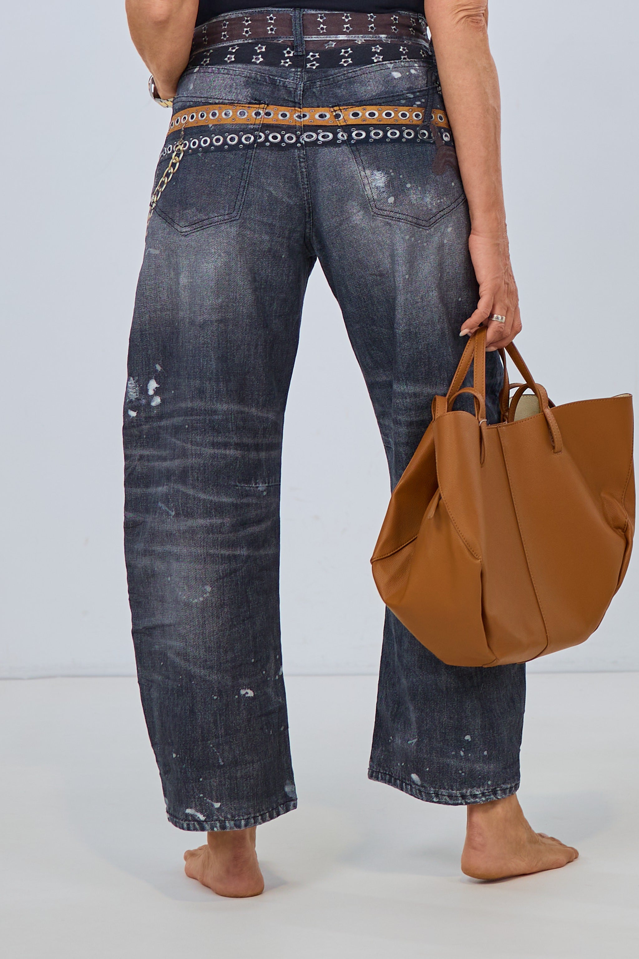 Mid Waist Balloon-Jeans HASI, schwarz