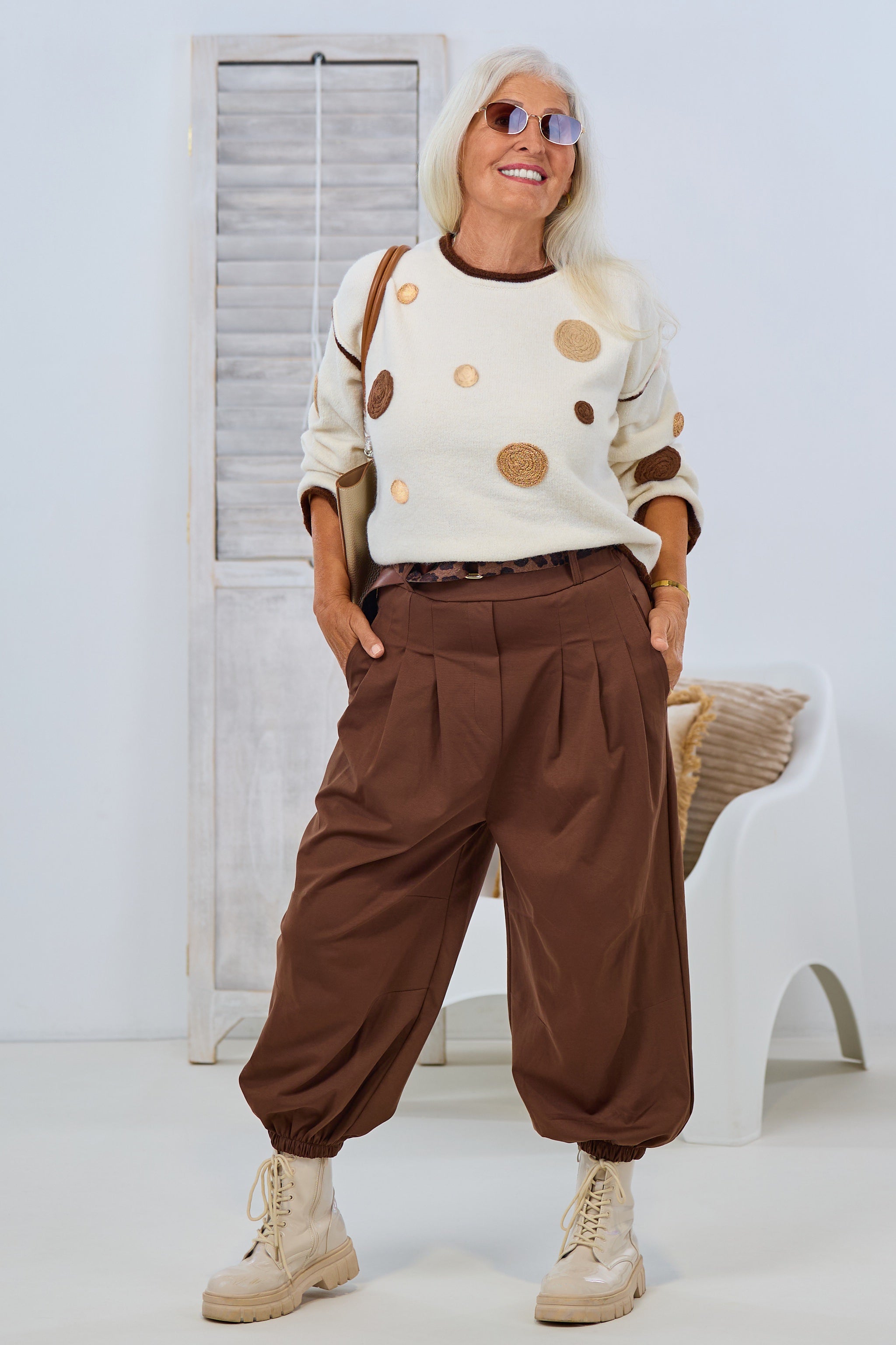 Pulli mit Kreisen, creme-braun-taupe