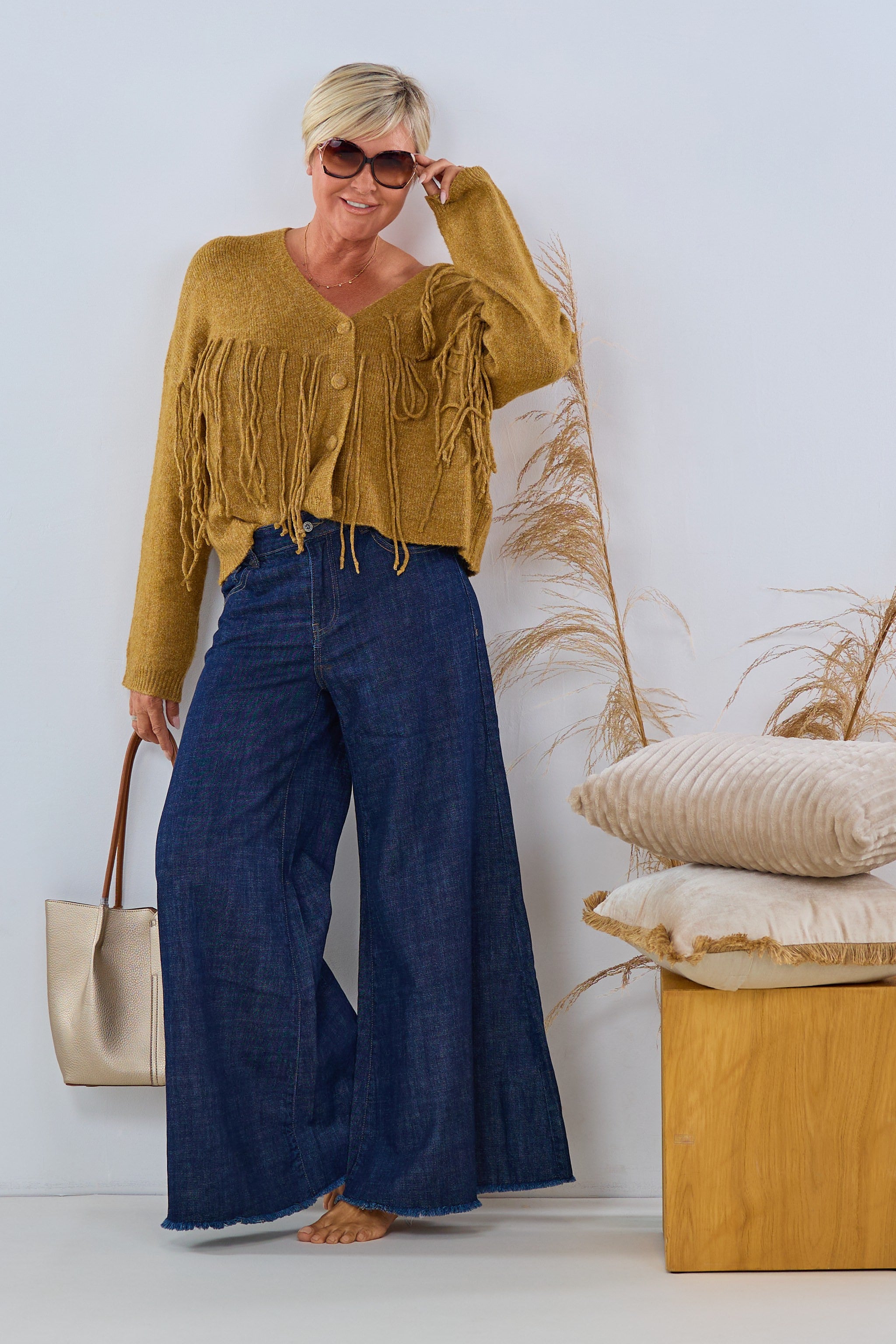 Cardigan mit Zierkordeln, camel