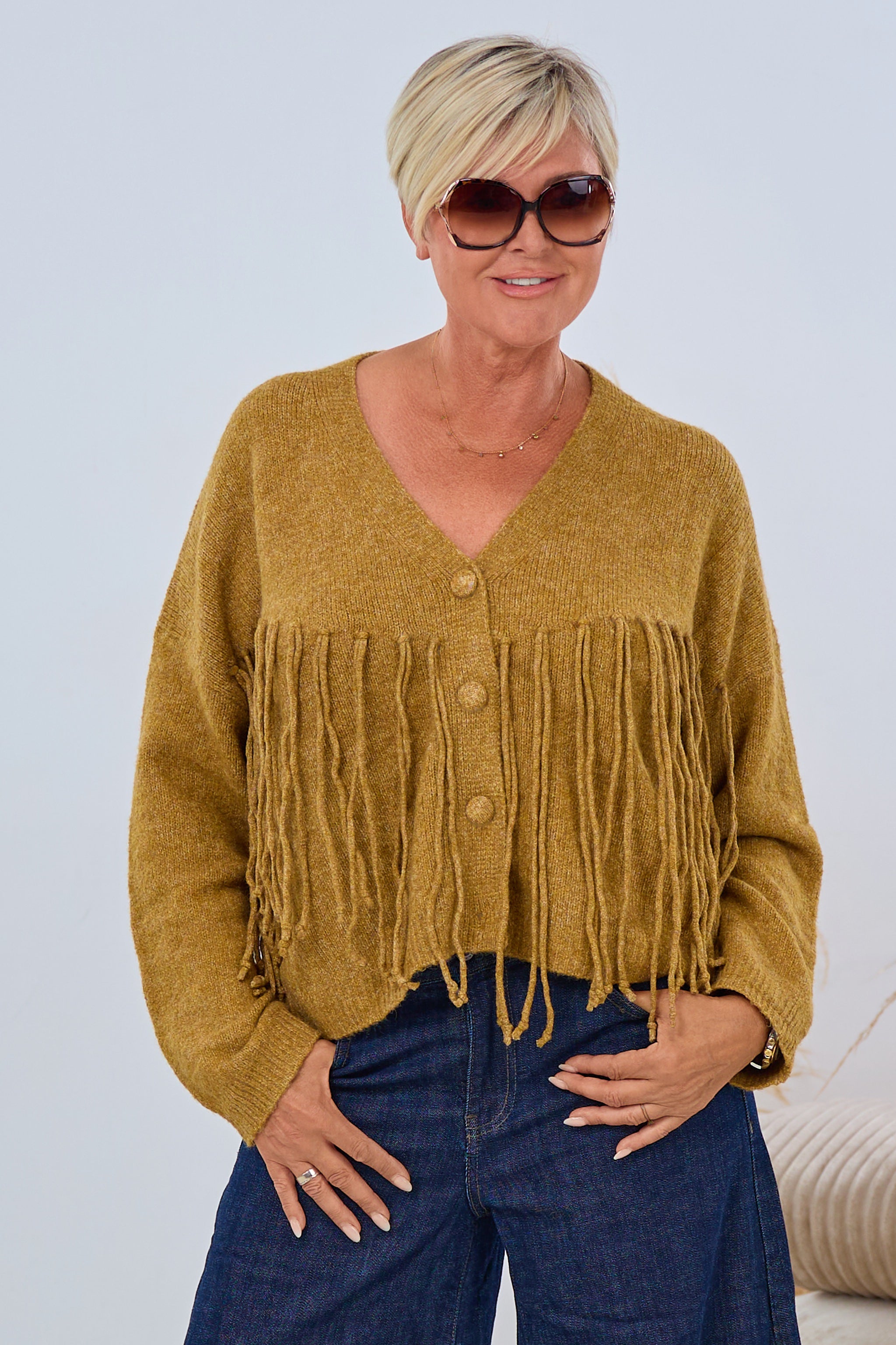 Cardigan mit Zierkordeln, camel