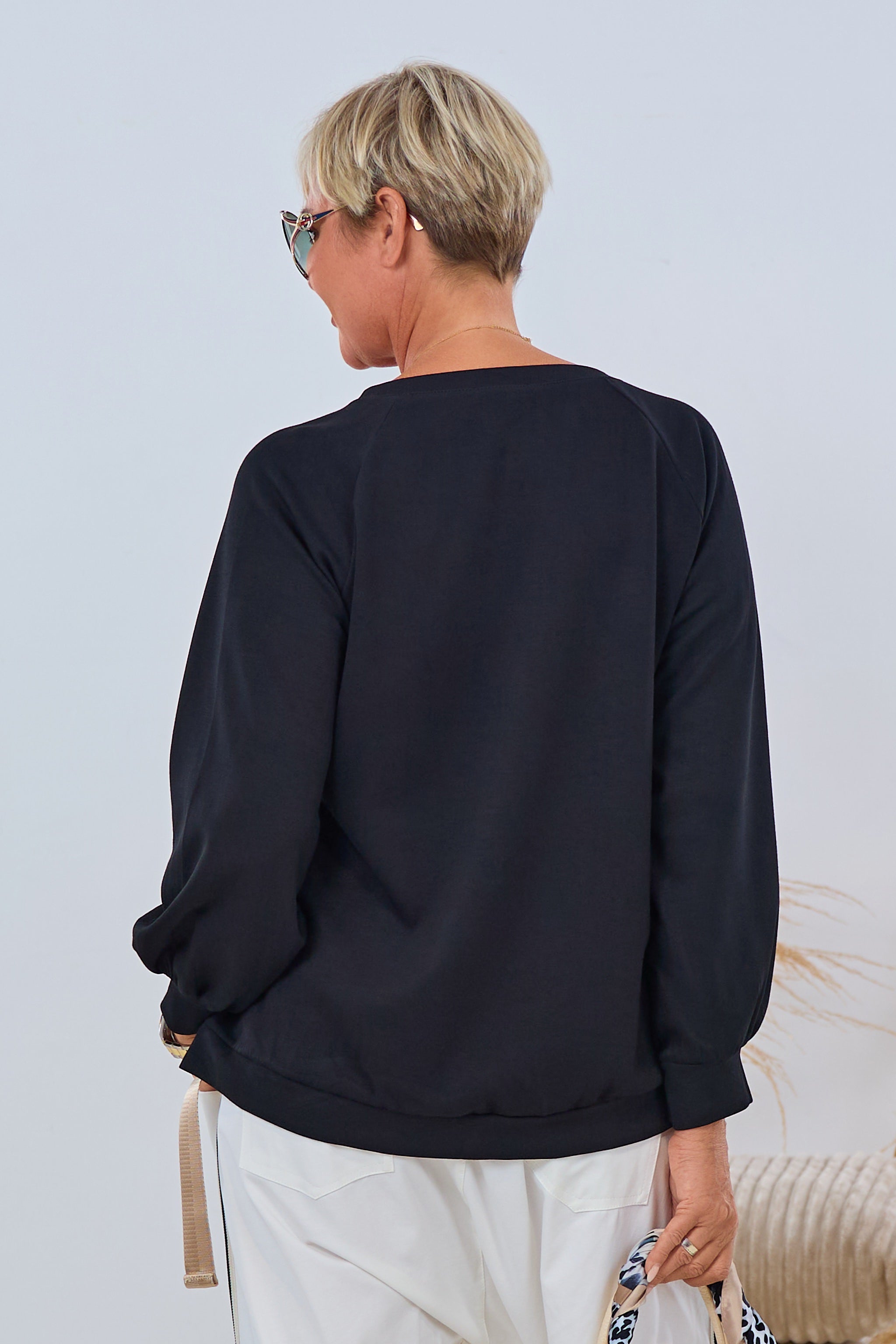 Langarm Shirt mit Glitzermotiv, schwarz-beige