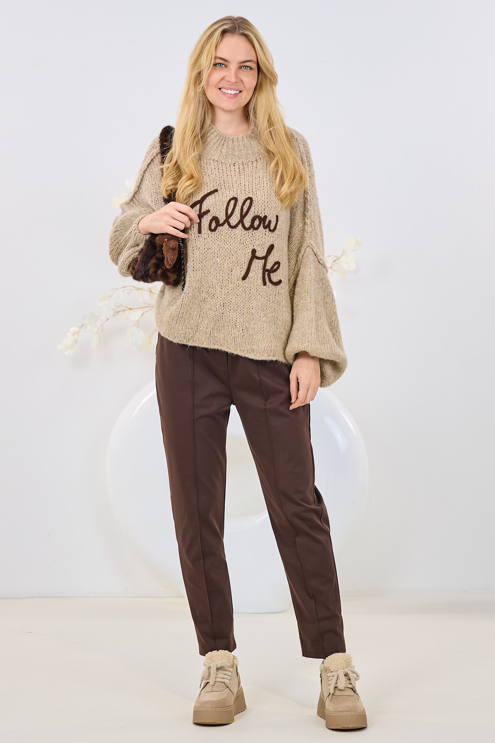 Grober Strickpullover Follow Me, beige-melliert