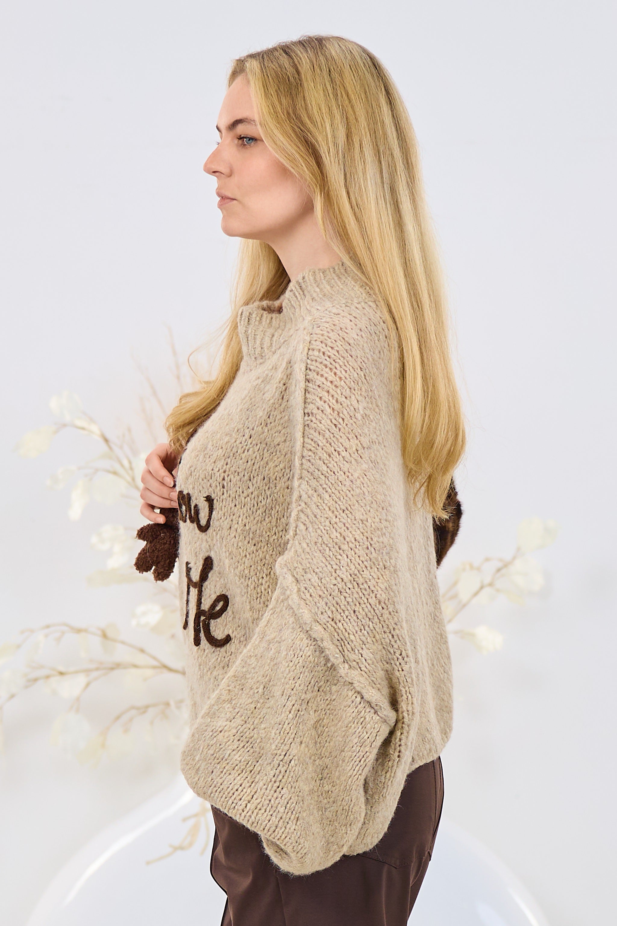 Grober Strickpullover Follow Me, beige-melliert