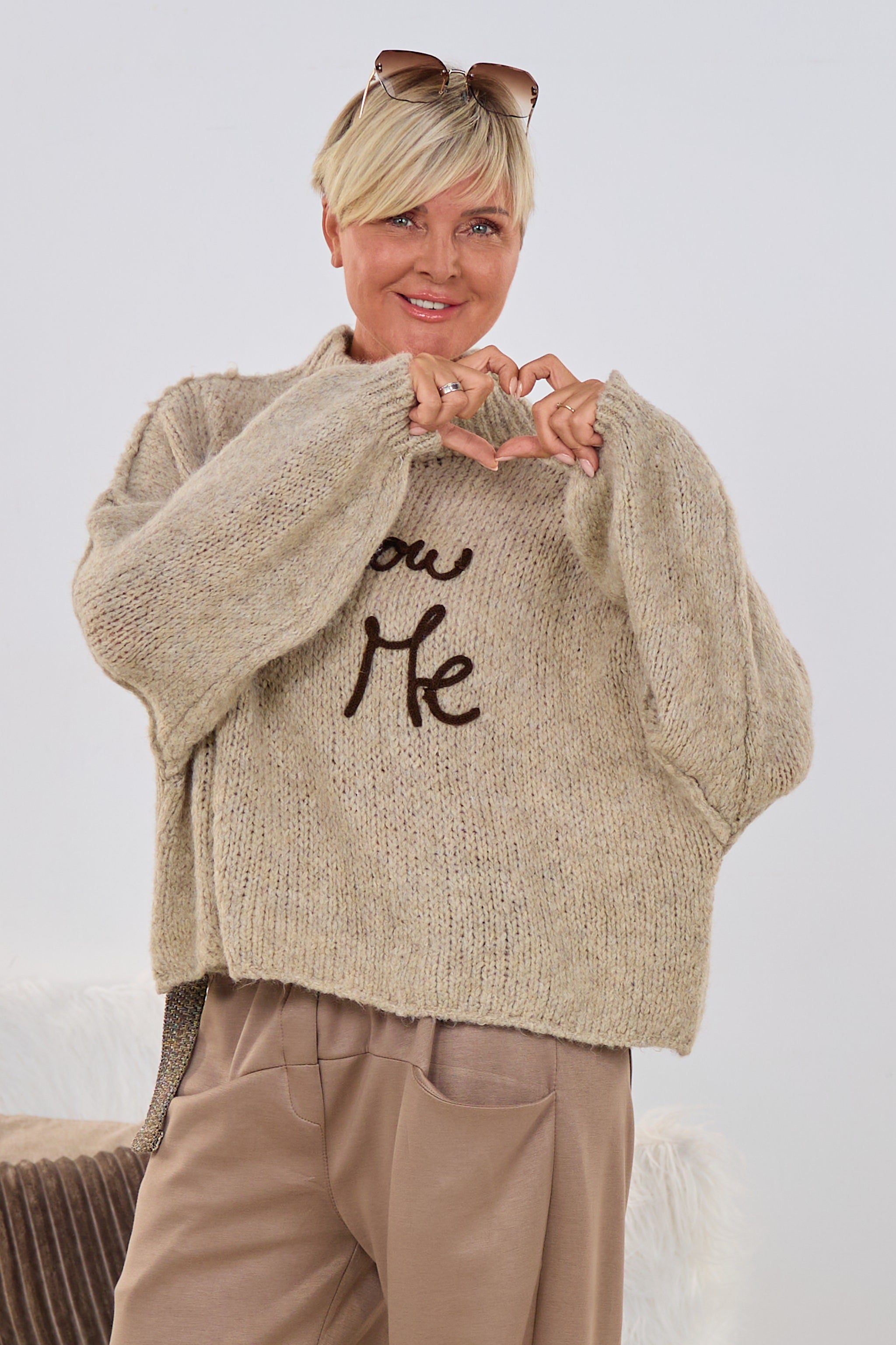 Grober Strickpullover Follow Me, beige-melliert