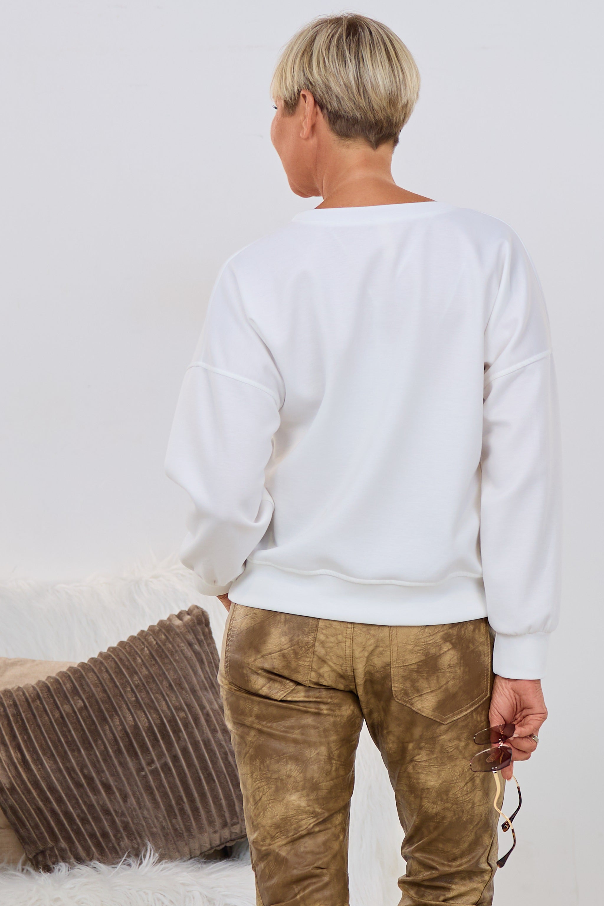 Sweaty mit LE MARAIS-Flock, ecru-beige