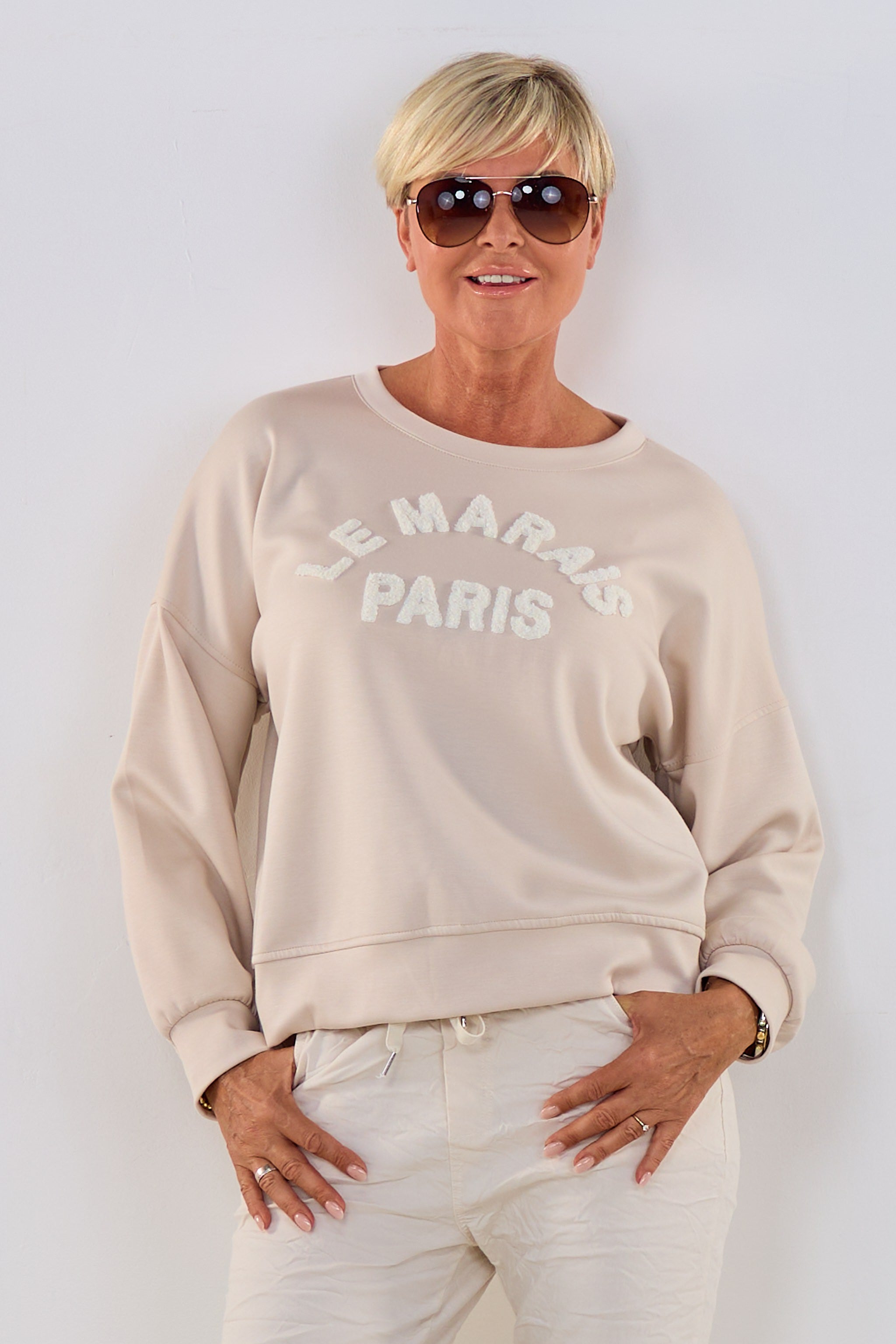 Sweaty mit LE MARAIS-Flock, beige-ecru