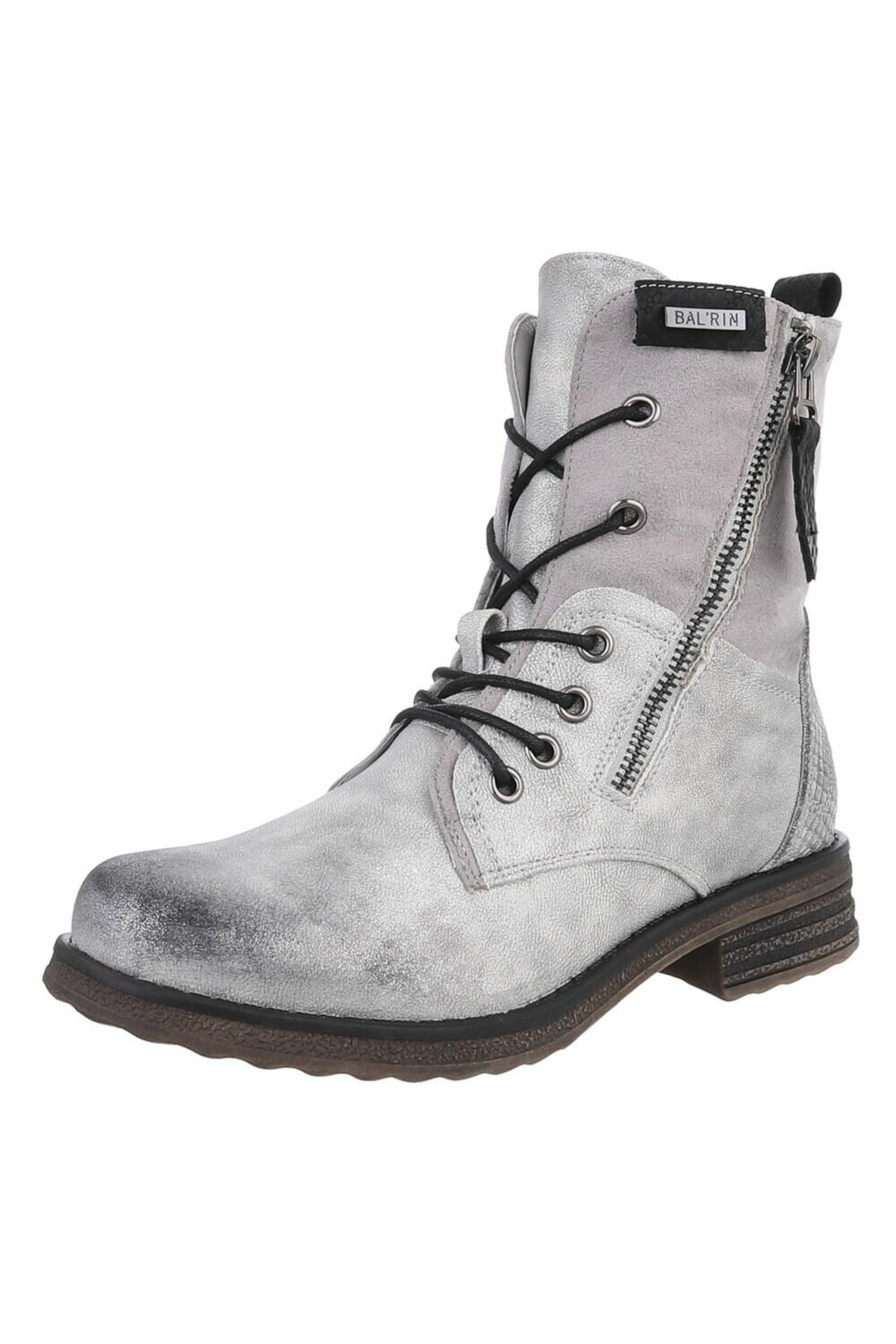 Schnürstiefelette im used Look, silber