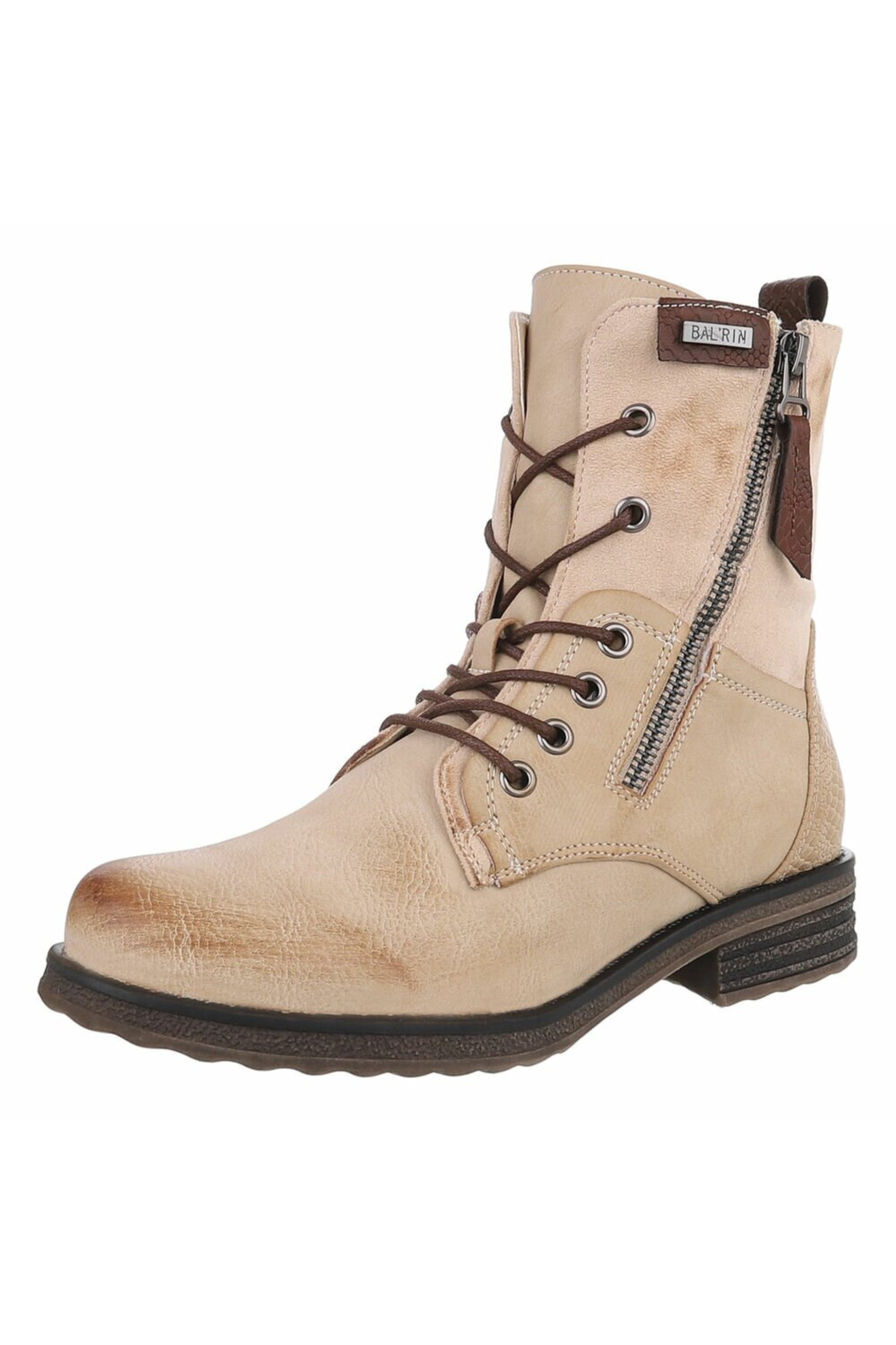 Schnürstiefelette im used Look, beige