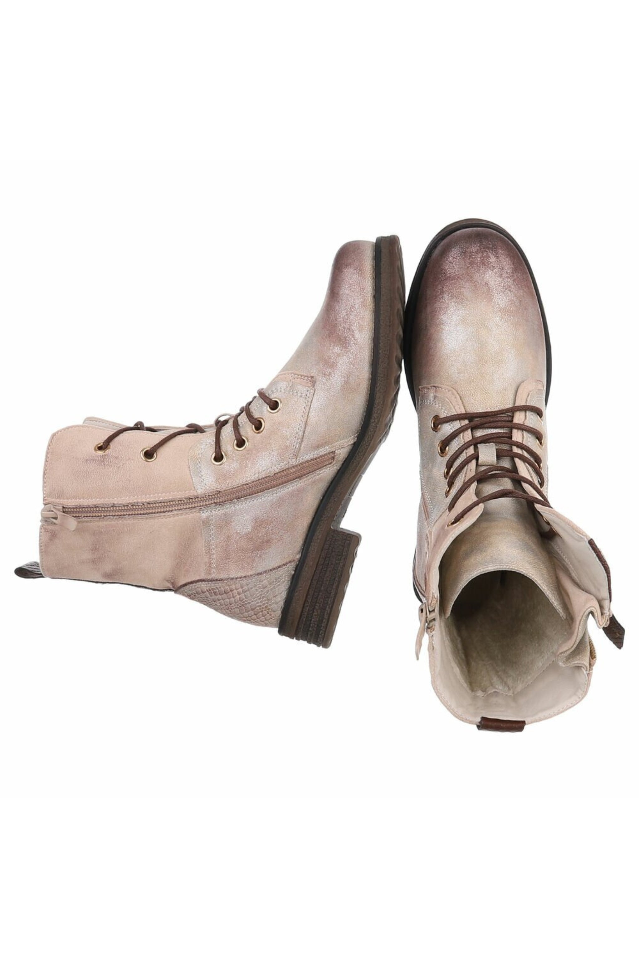 Schnürstiefelette im used Look, gold