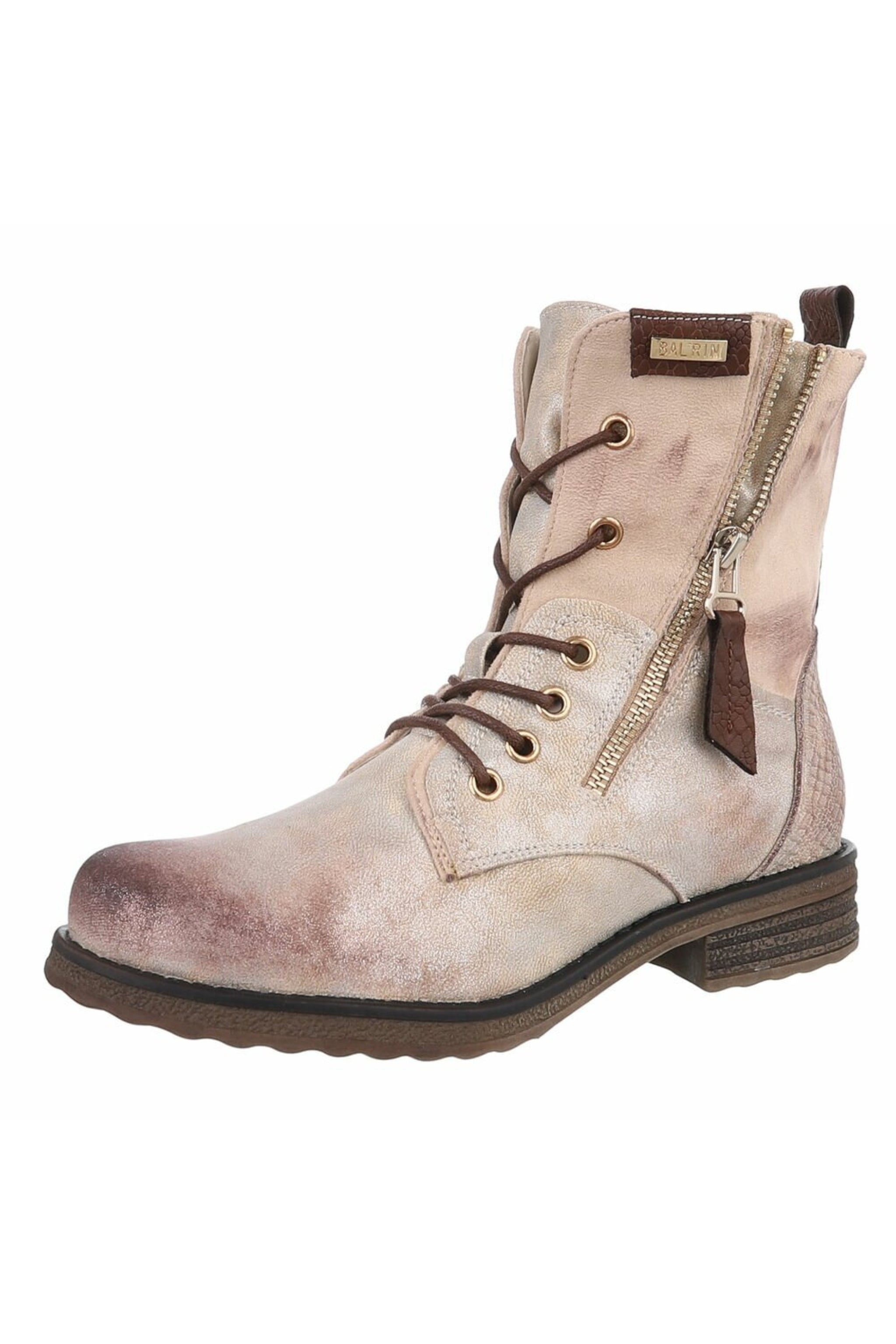 Schnürstiefelette im used Look, gold