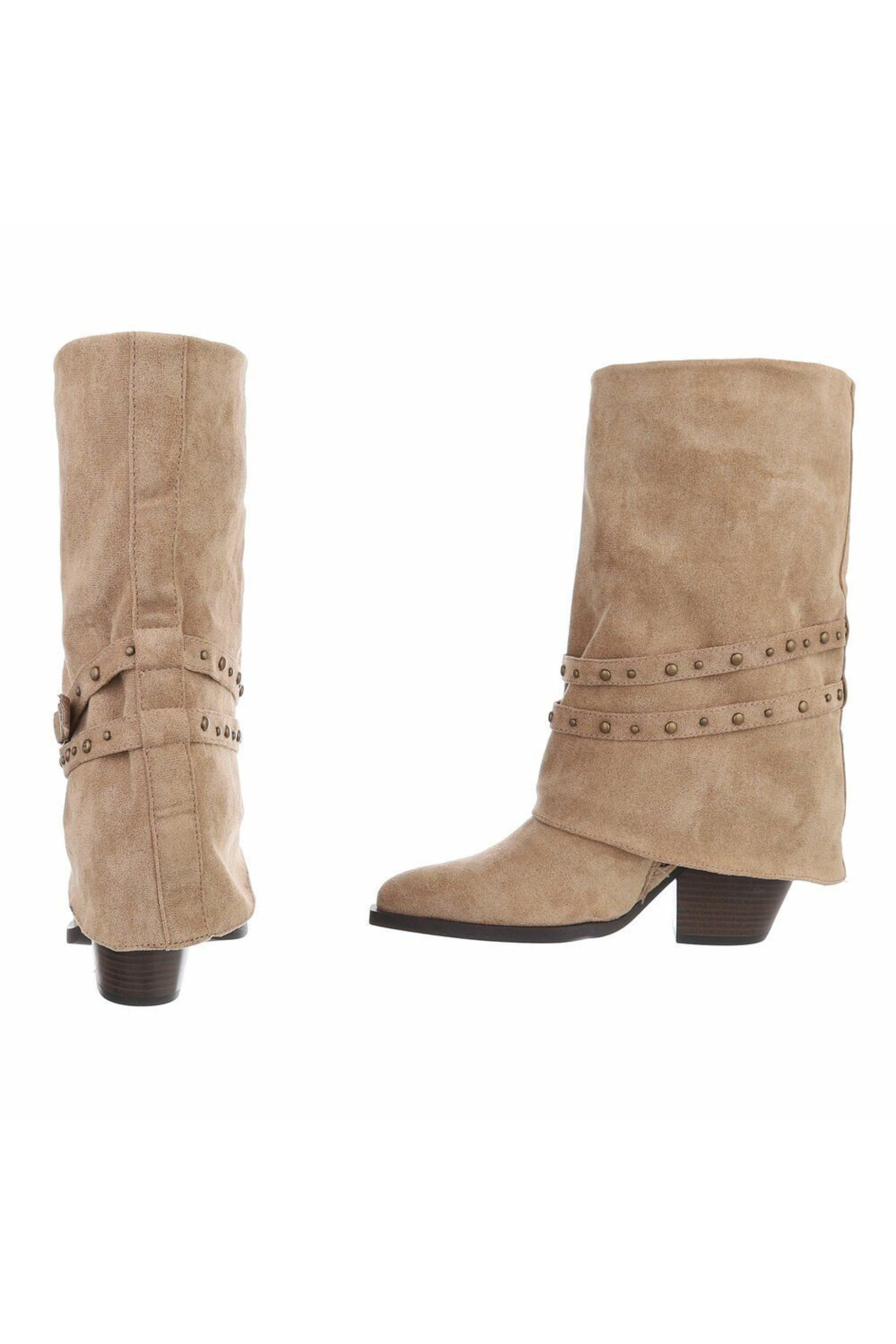 Stiefelette mit Nieten-Zierband, hell camel