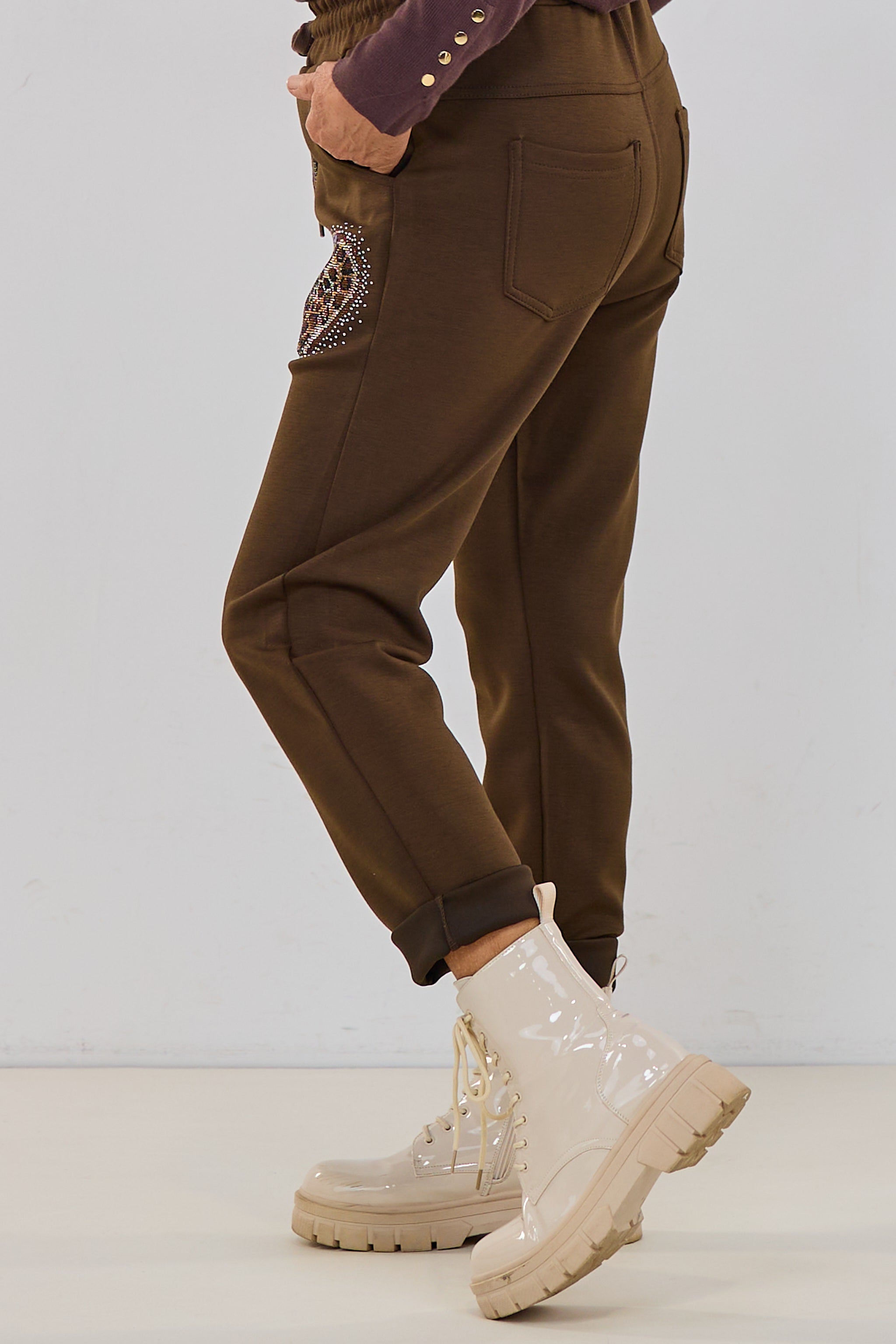 Cozy Hose mit Glitzer-Herz-Patch, braun-leo