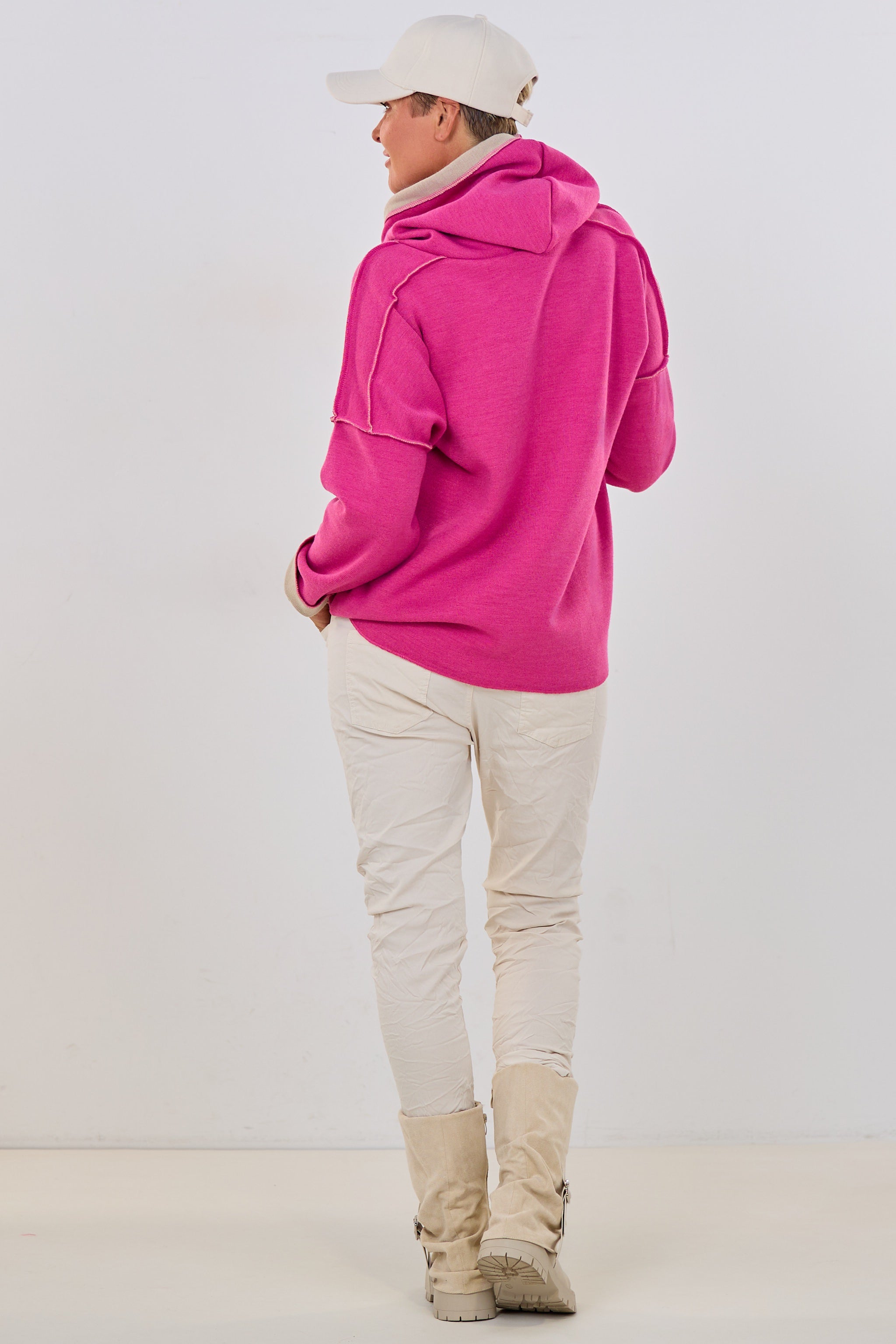 Fine-knit hoodie Norderney bicolor, pink-beige